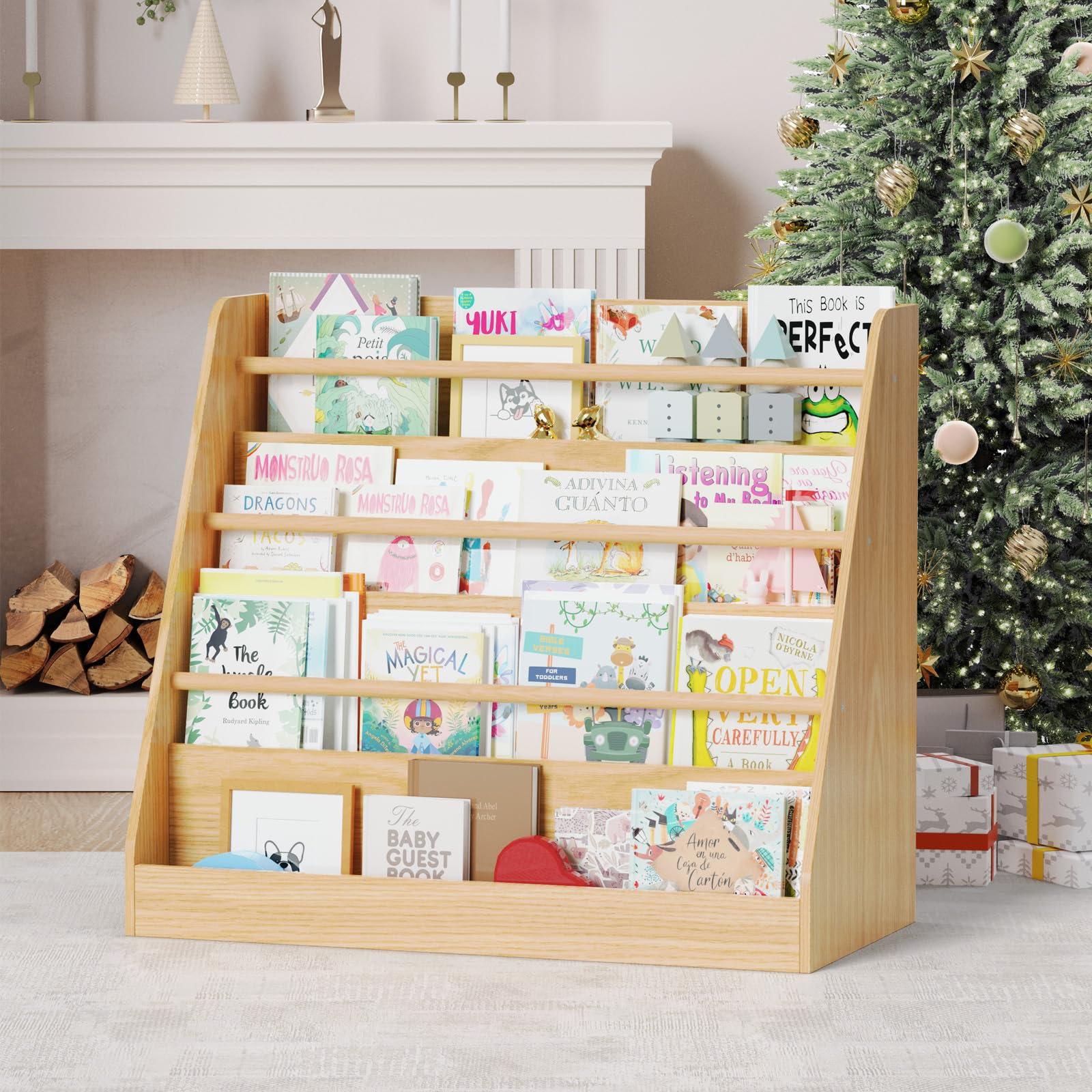 4-Tier Montessori Wooden Bookshelf for Kids