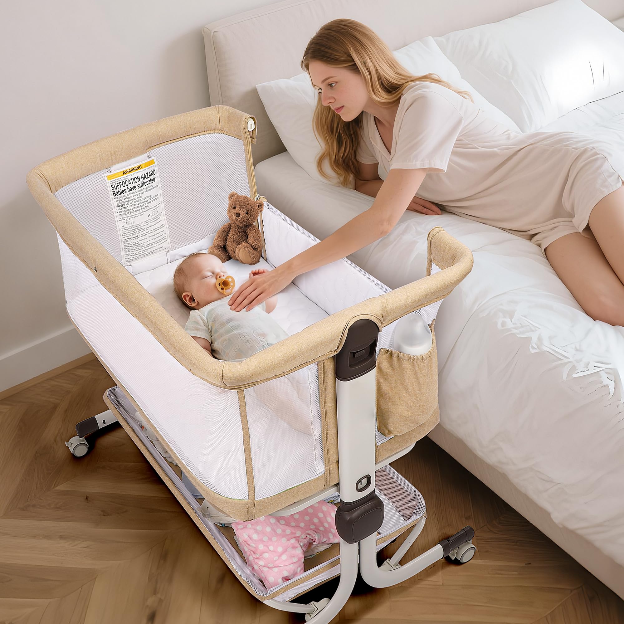 Bedside Bassinet with Mesh Sides and Height Adjustment