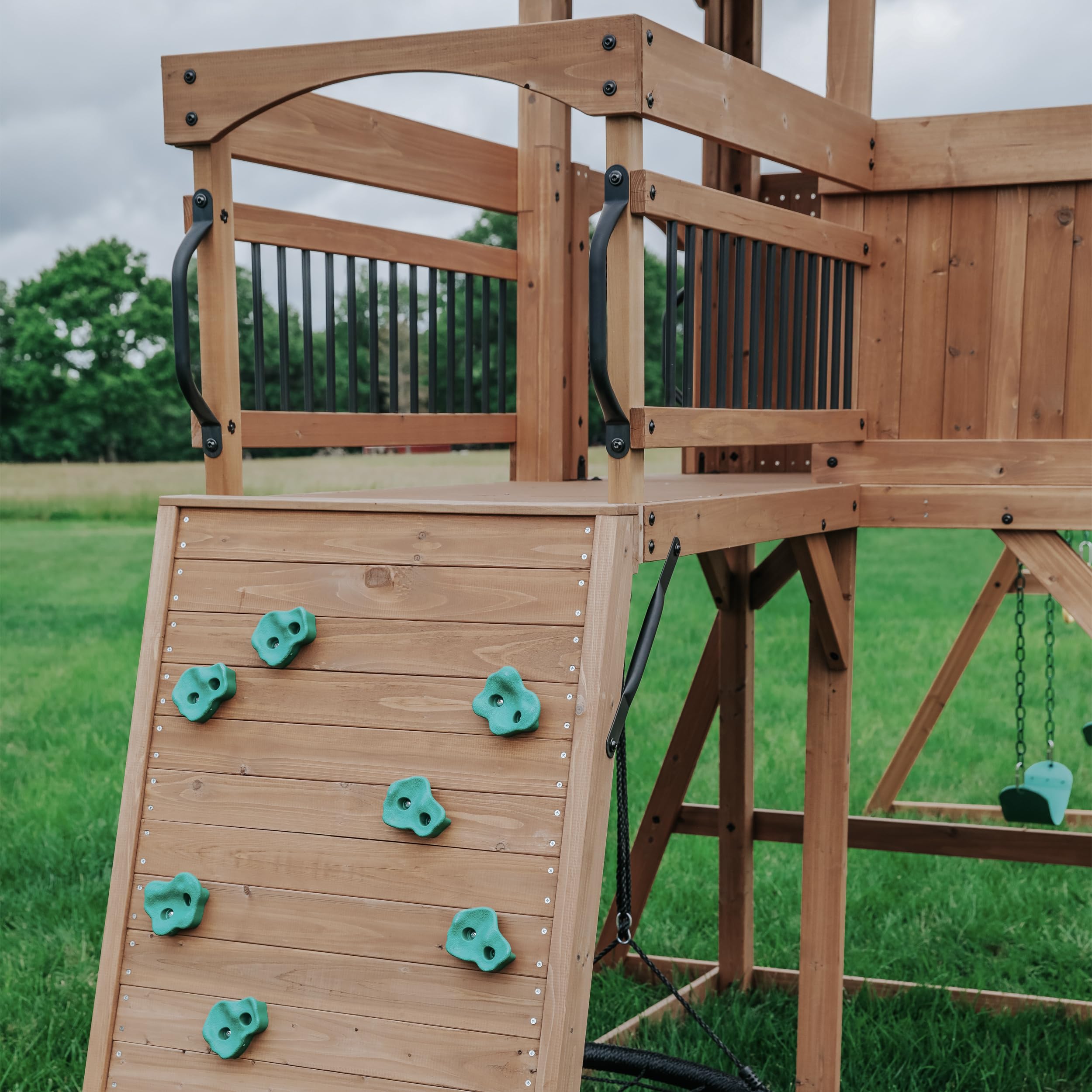 Cedar Wood Swing Set with Wave Slide and Clubhouse