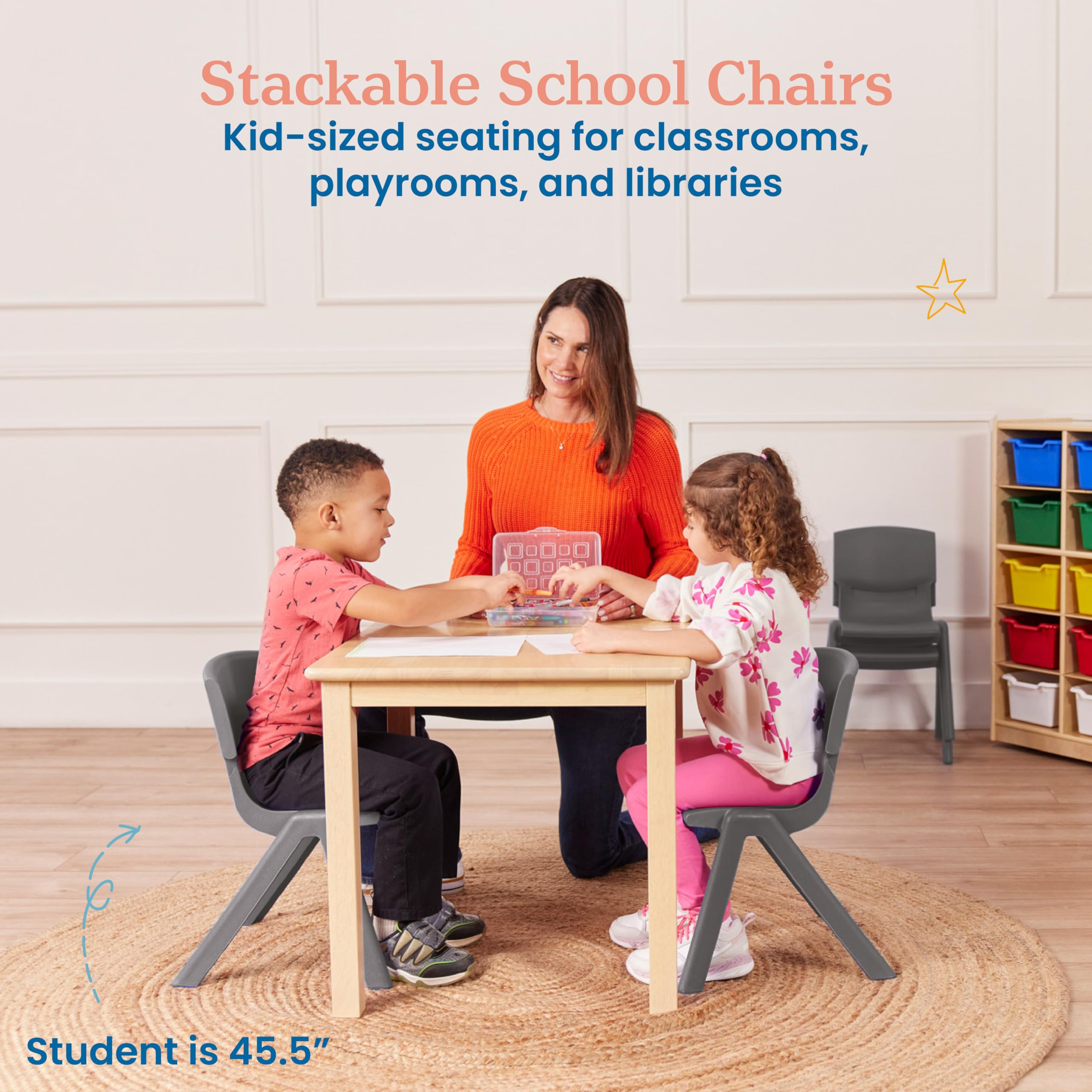 12 Inch Plastic School Stack Chair - Grey 4-Pack