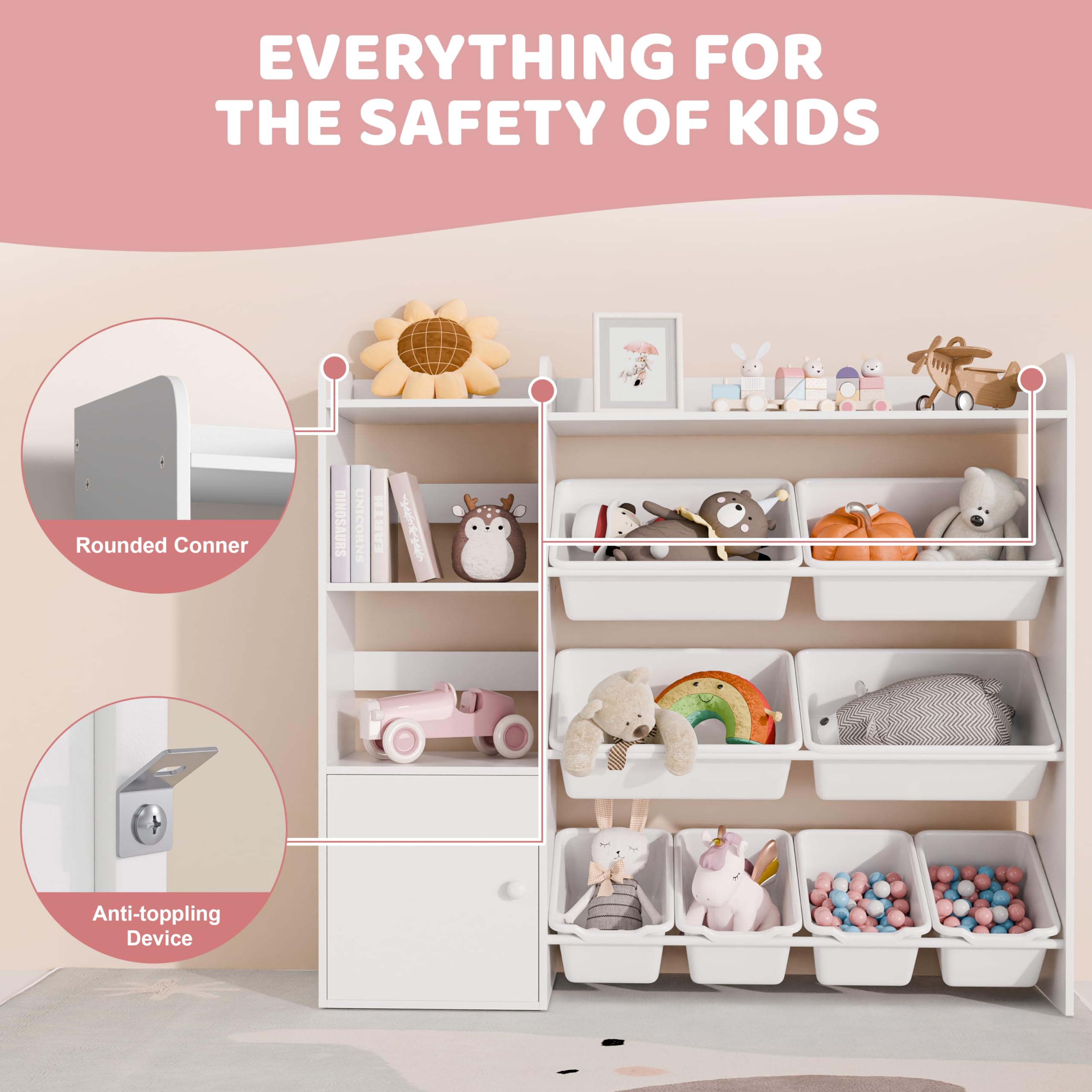 4-Tier Kids Toy Storage Organizer with Removable Bins