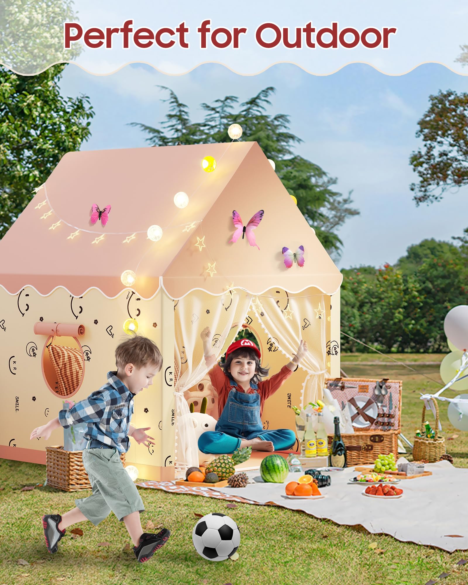 Kids Princess Play Tent with Lights and Decorations