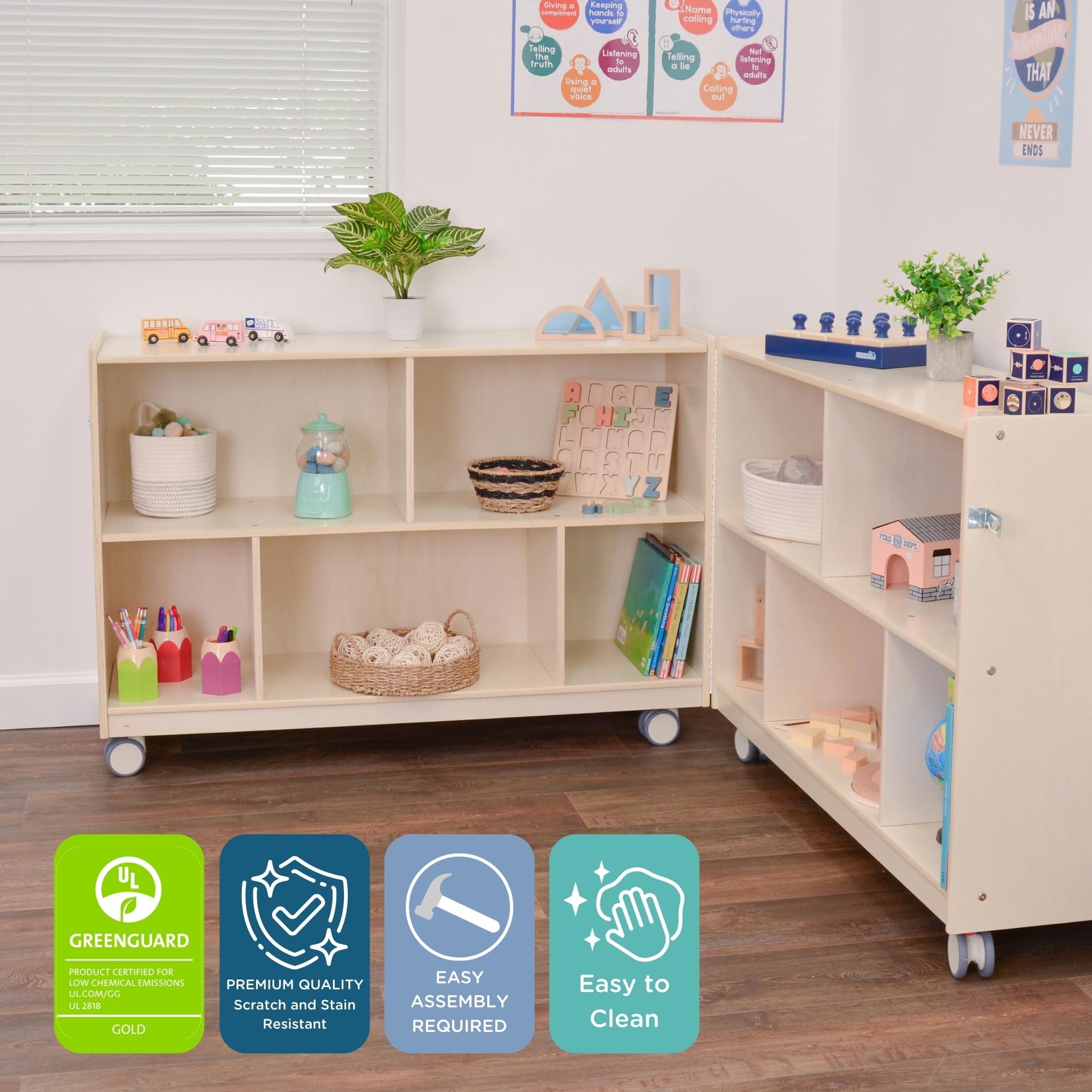 Mobile Fold-N-Lock Storage Shelf for Classroom and Daycare