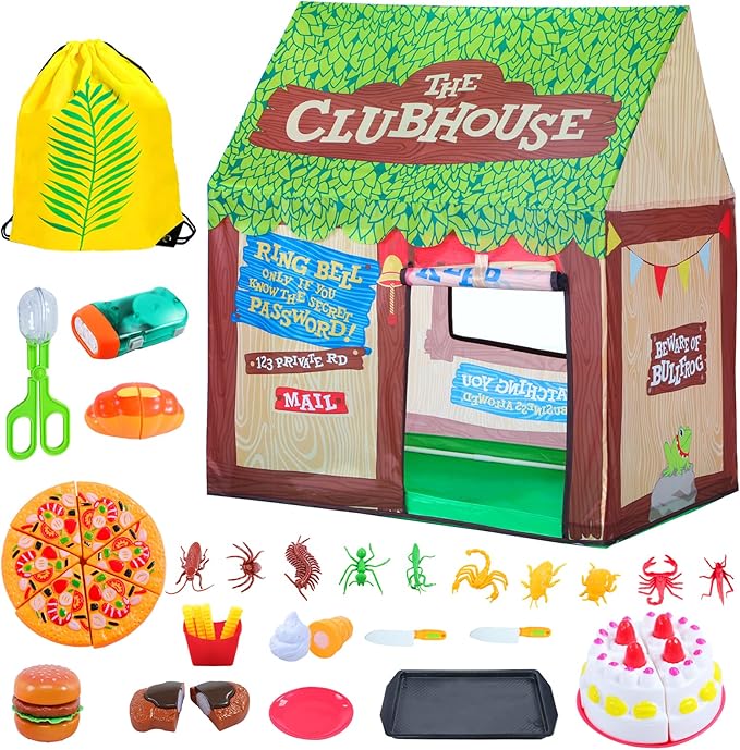 Kids Play Tent Indoor: Clubhouse Tent for Kids with Roll-up Door and Windows