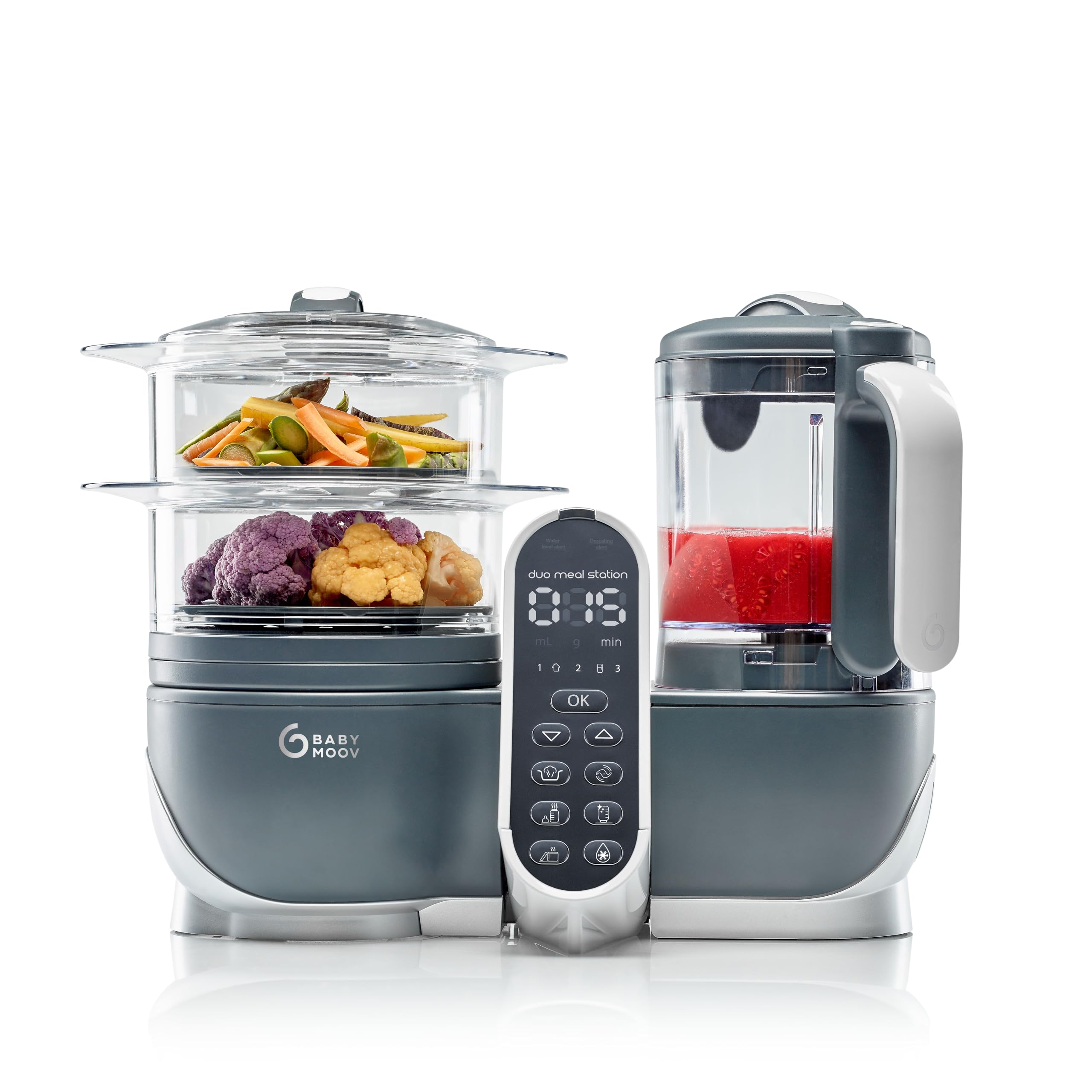 Meal Station Grey: Multi-Speed Baby Food Maker Steamer and Puree Blender