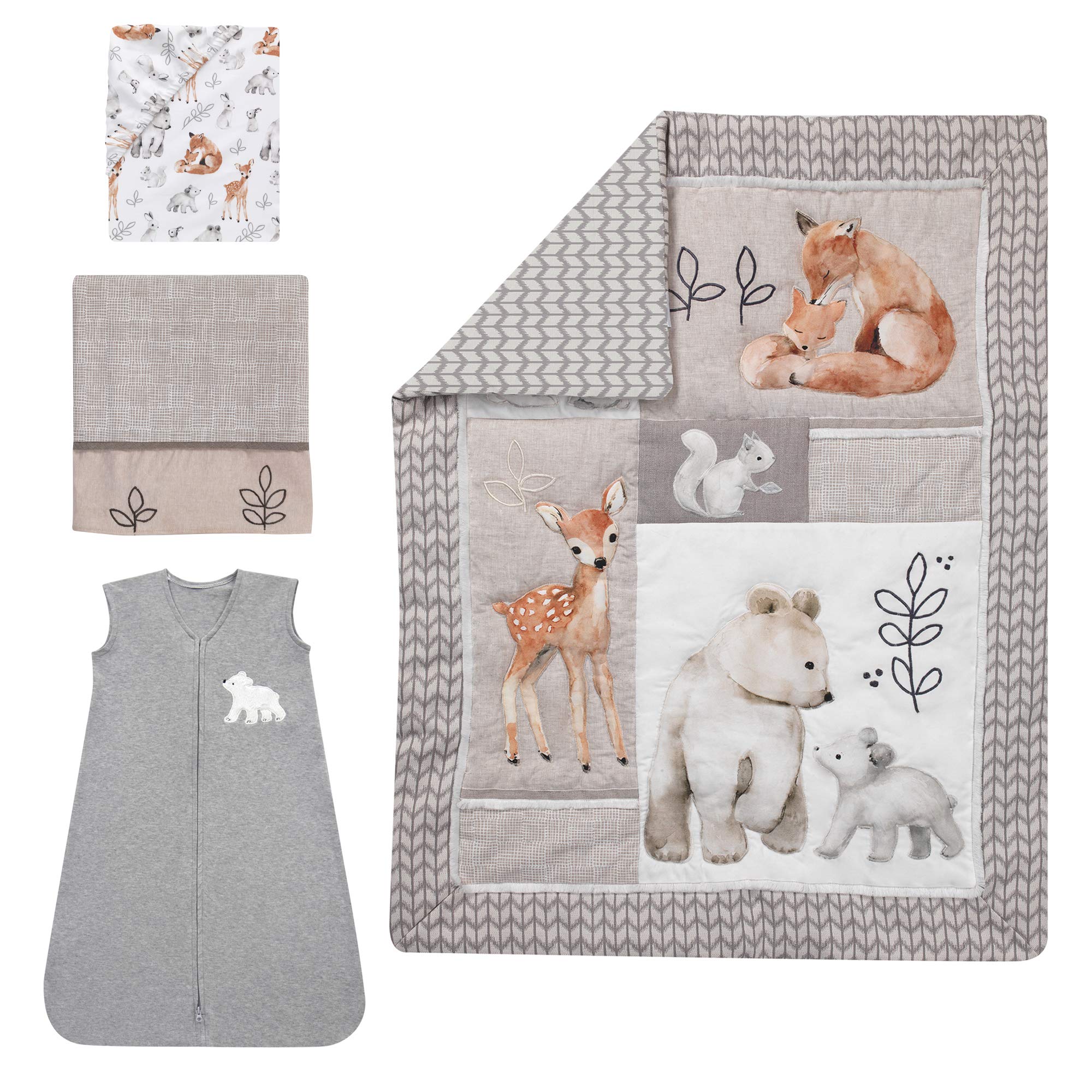 Painted Forest 4-Piece Crib Bedding Set - Gray