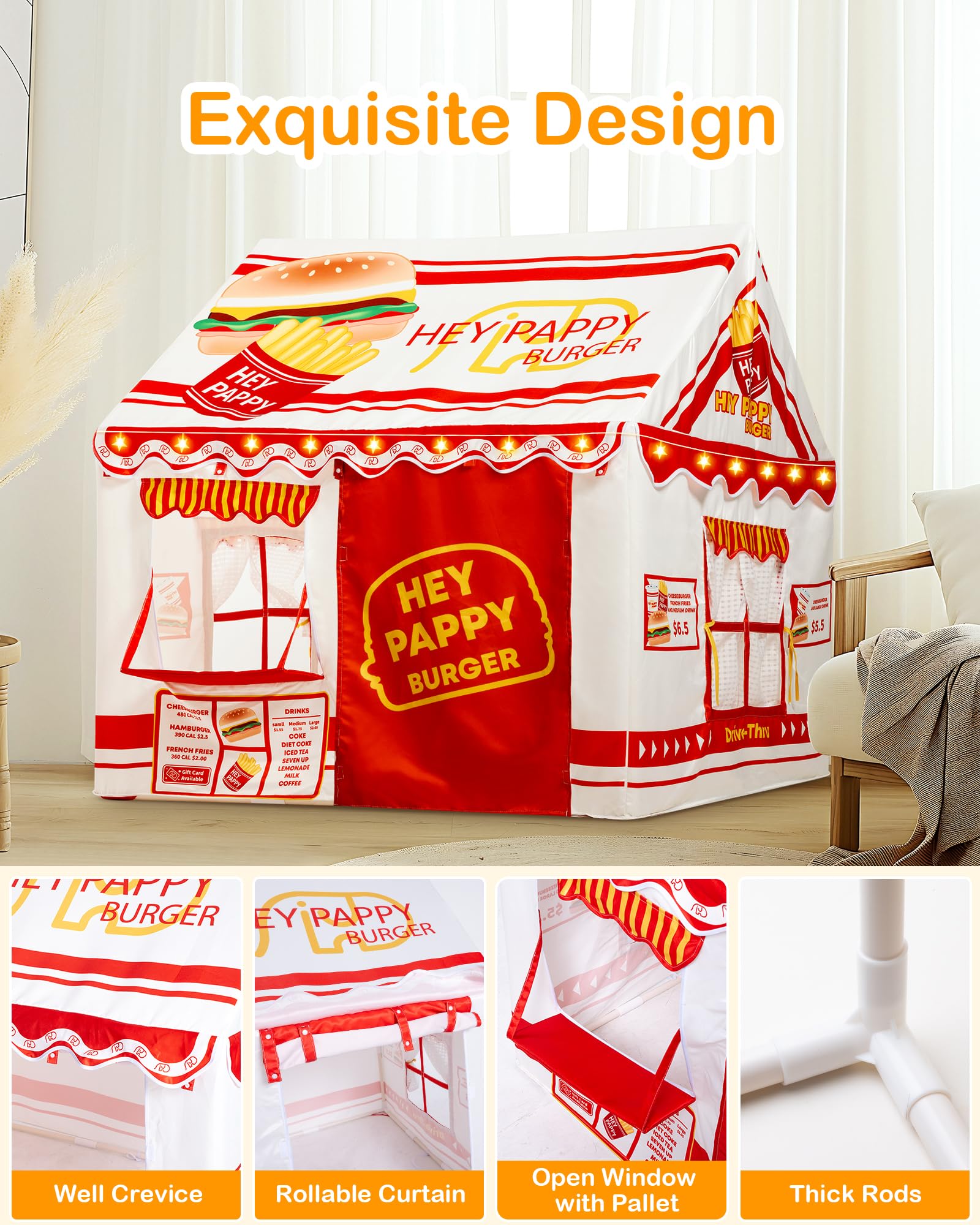 Kids Play Tent Indoor Outdoor Playhouse with Toys and Lights