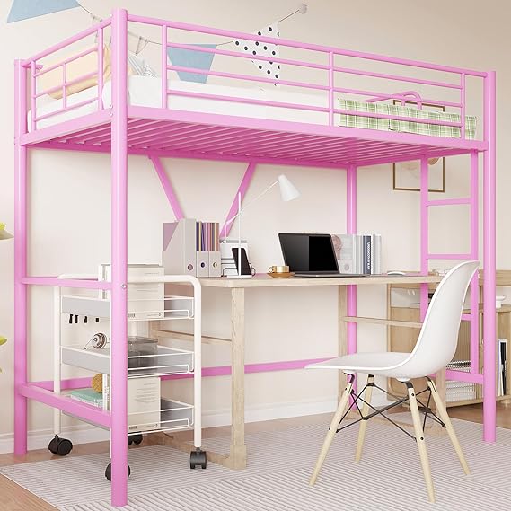 Twin Size Loft Bed with Full-Length Guardrails and Removable Ladder