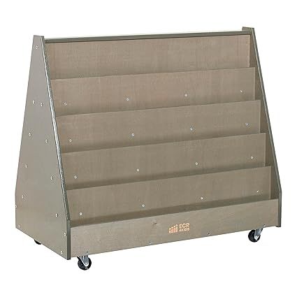 Double-Sided Mobile Book Display, Classroom Bookshelf, Natural