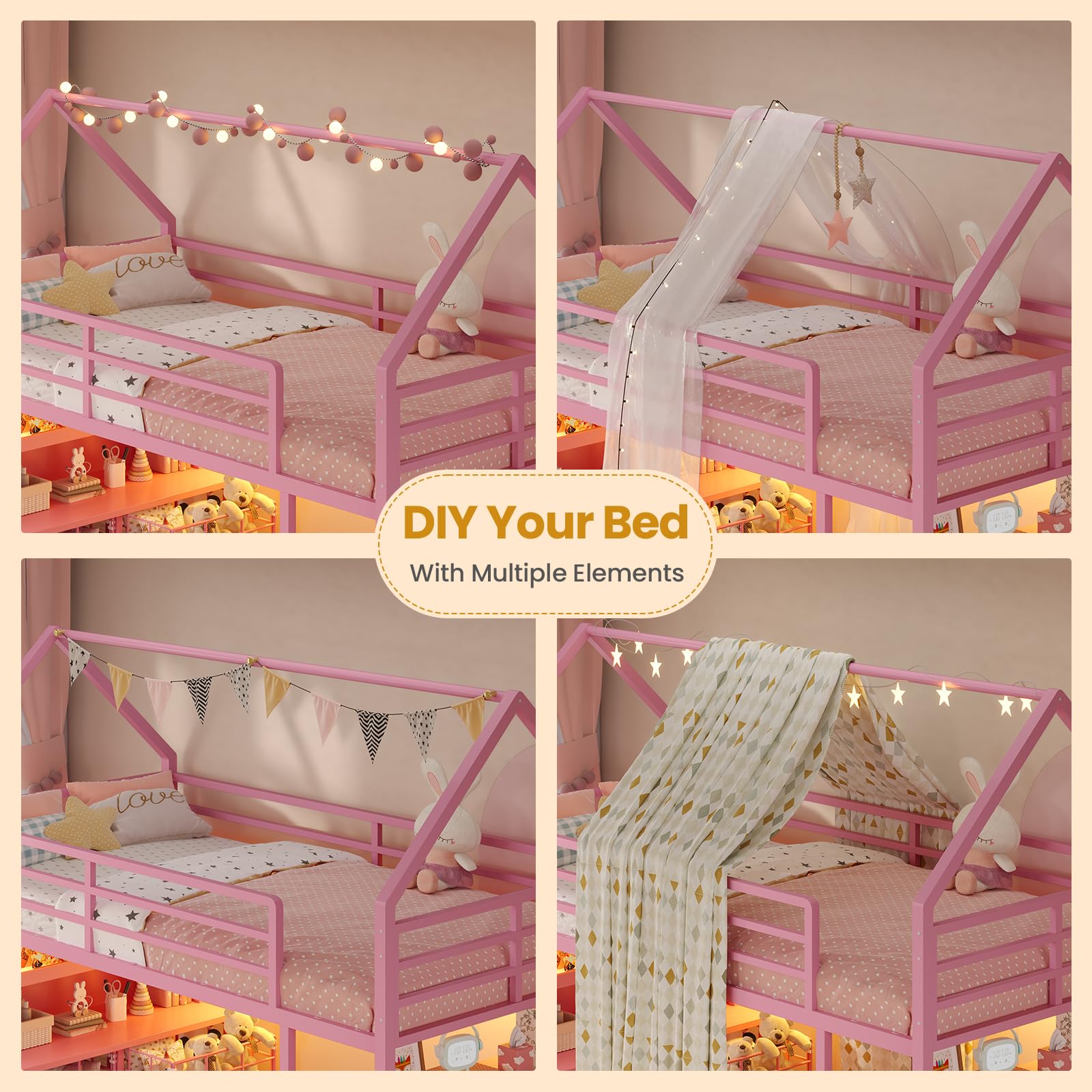 Twin Loft Bed with Storage Drawers and LED Lights