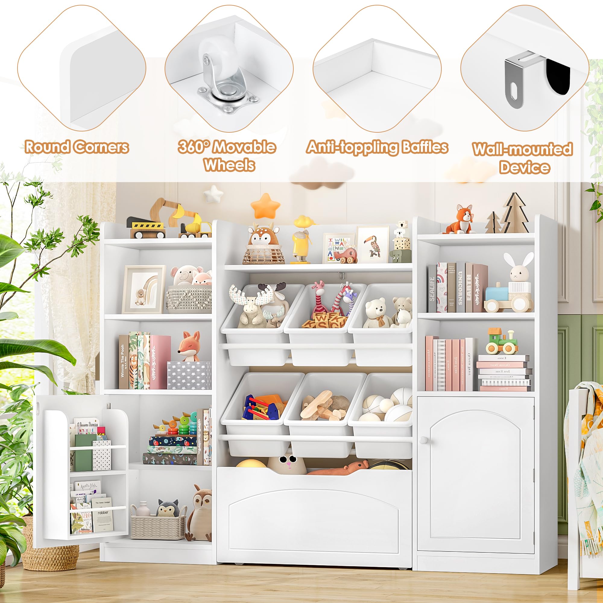 5-in-1 Kids Toy Storage Organizer with Bins and Bookshelf