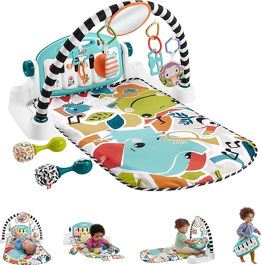 Baby Playmat Deluxe Kick & Play Piano Gym for Learning & 2 Maracas Soft Rattles