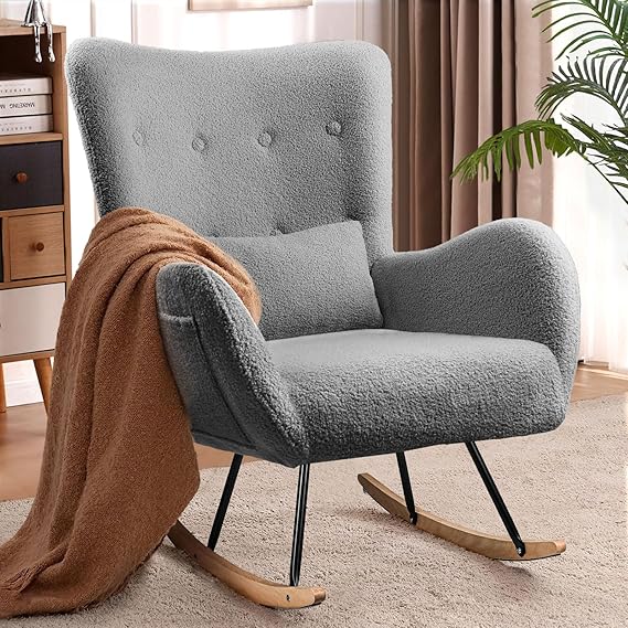 Upholstered Rocking Chair, Indoor Glider with High Backrest