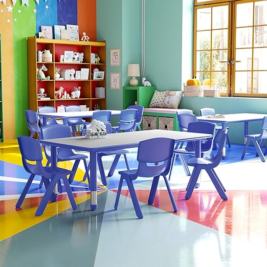 23.625" W x 47.25" L Red Plastic Activity Table Set-6 Chairs