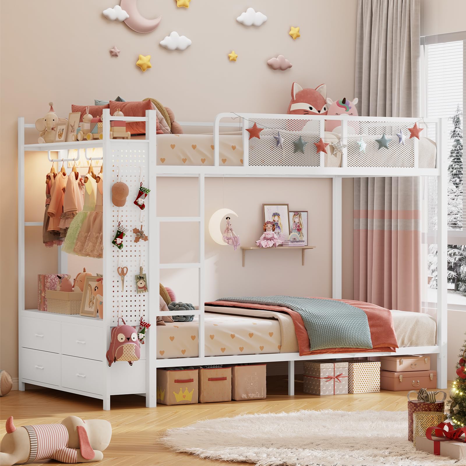 Metal Twin Over Twin Bunk Bed with Storage