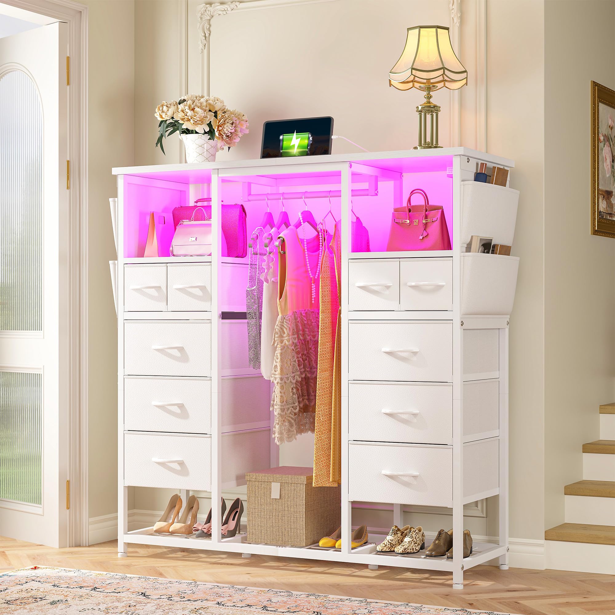 Dressers for Bedroom with Hanging Rack, 10 Drawers Dresser