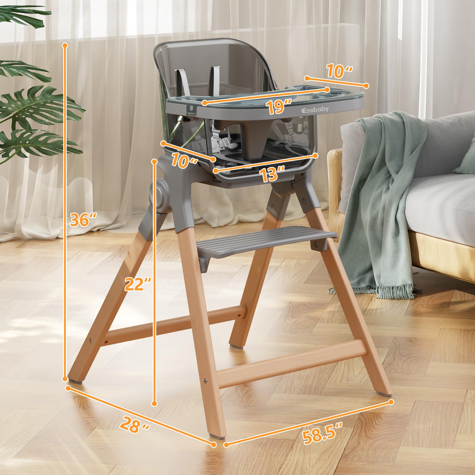 Wooden High Chairs, 3-in-1 Convertible Baby High Chair