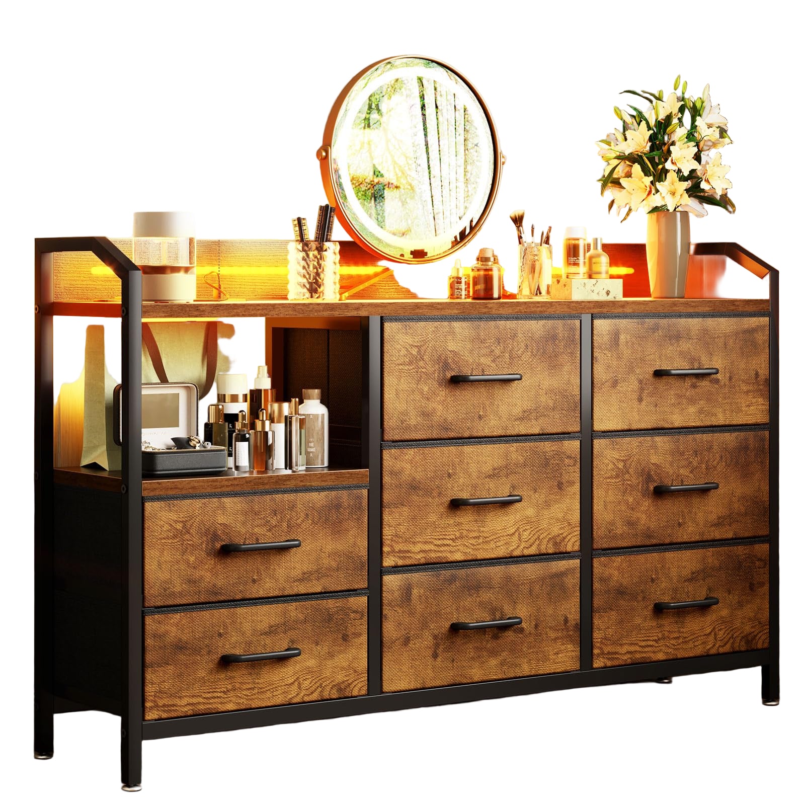 Bedroom with Light Strip & Power Outlet — 8 Drawers Dressers