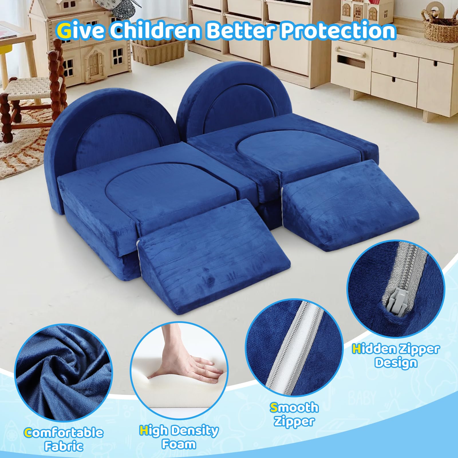 Modular Toddler Play Couch - 12 Piece Foam Building Block Set