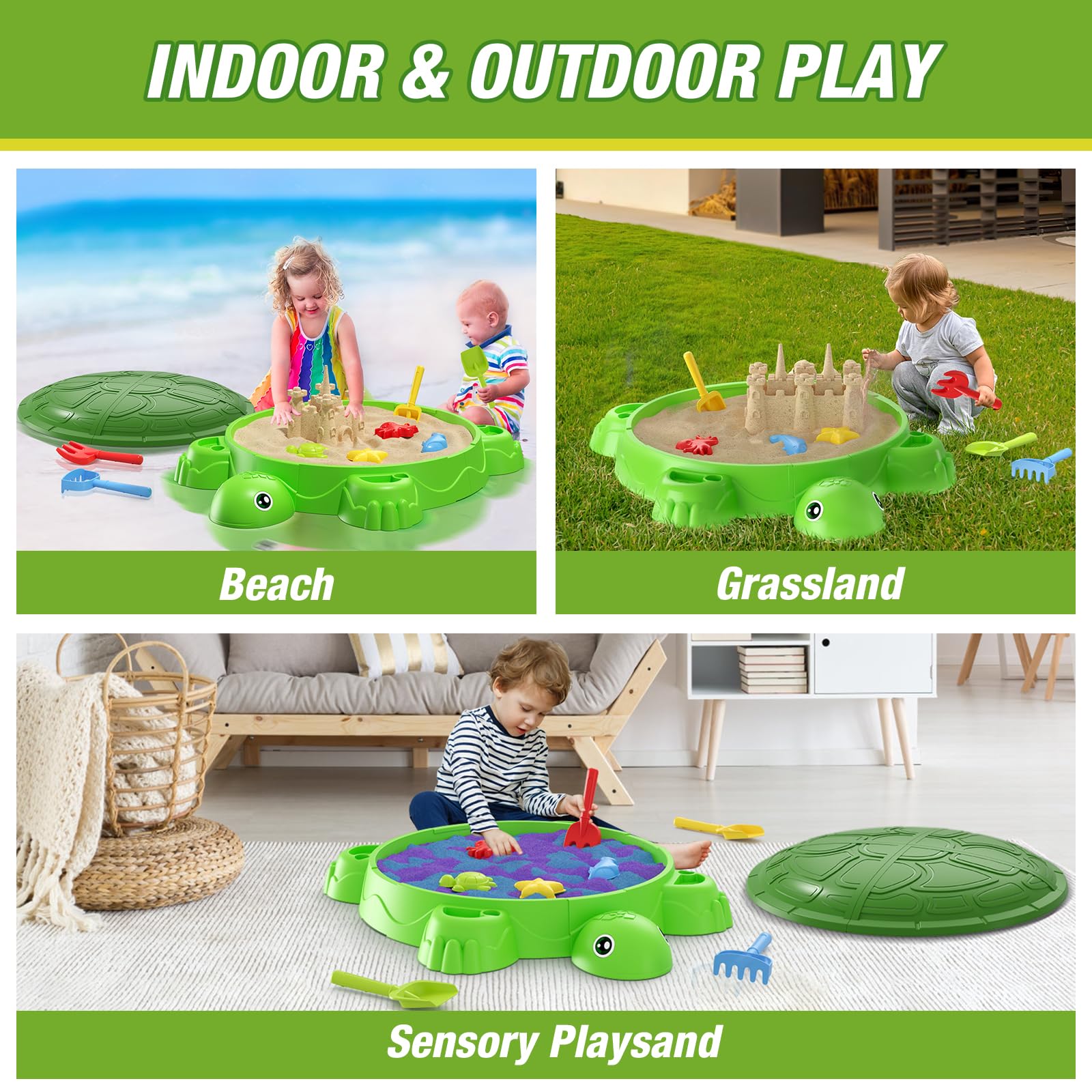 Turtle Sandbox with Lid and 8 Sand Toys