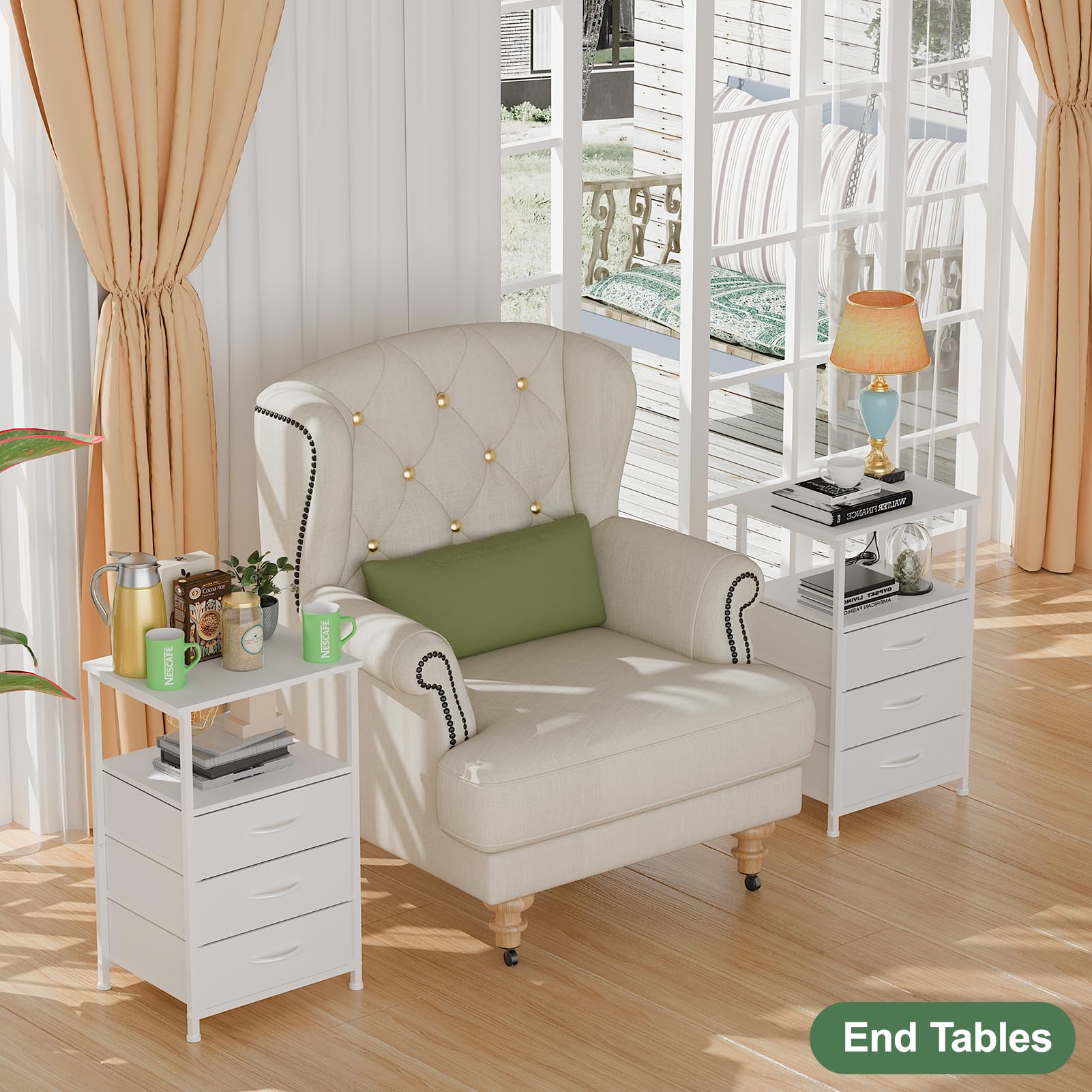 LED Nightstand with 3 Fabric Drawers