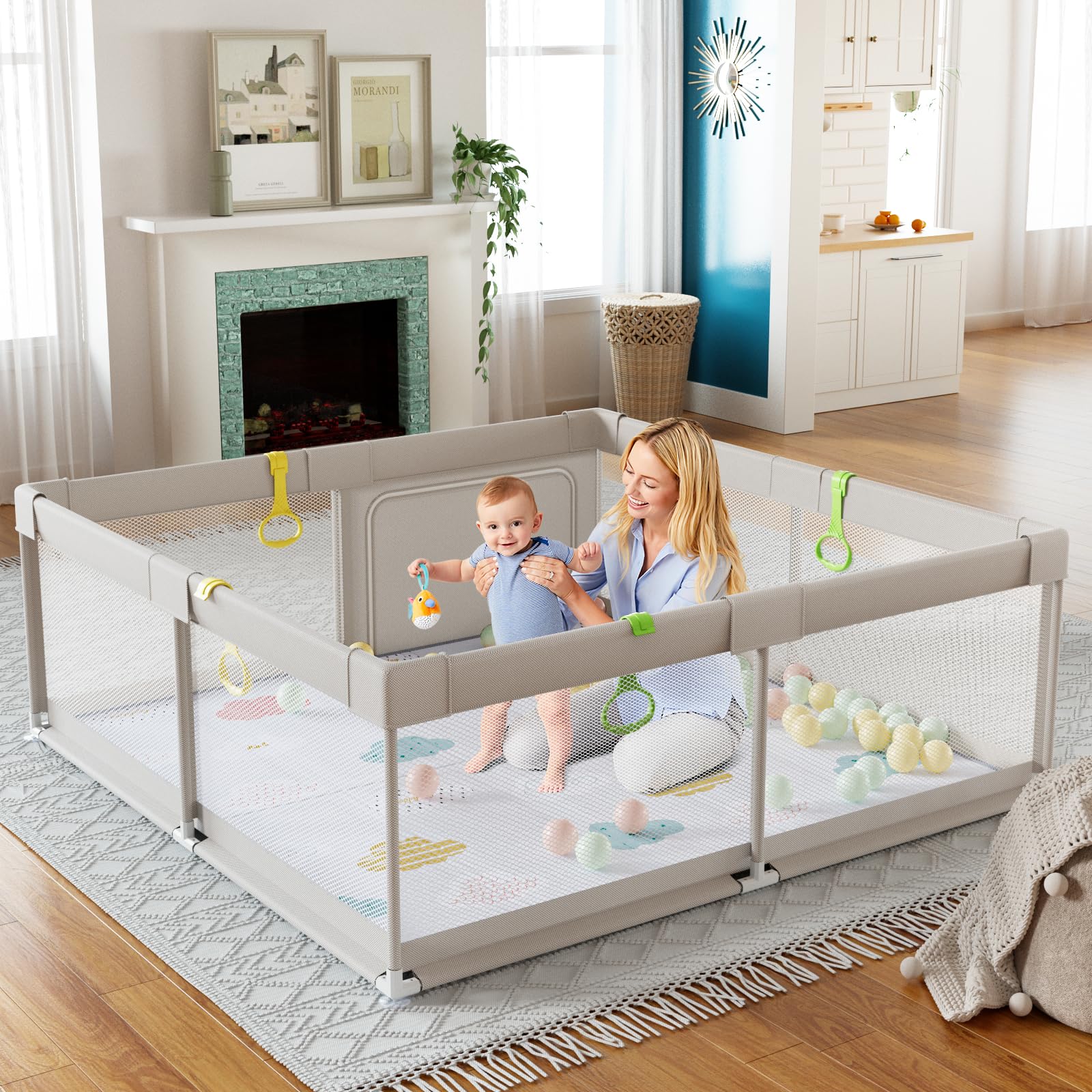 Baby Playpen with Mat, 59x59inch Playpen for Babies and Toddlers