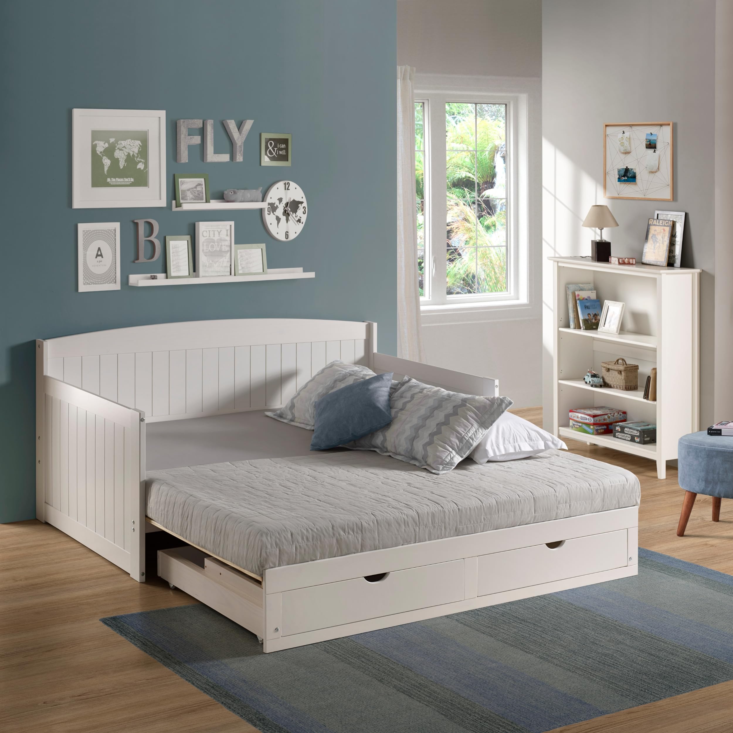 Harmony Wood Daybed, Single, White Brazilian Pine Trundle