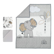 Jungle Safari Elephant 3-Piece Mini Crib Bedding Set - Gray/White
