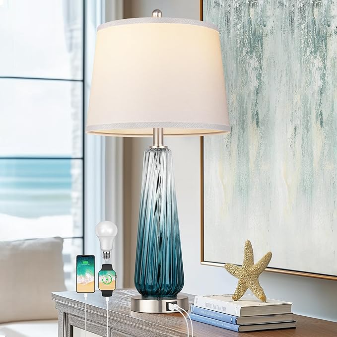 Lamps Set of 2, Modern Bedside Lamps for Bedrooms with USB A+C