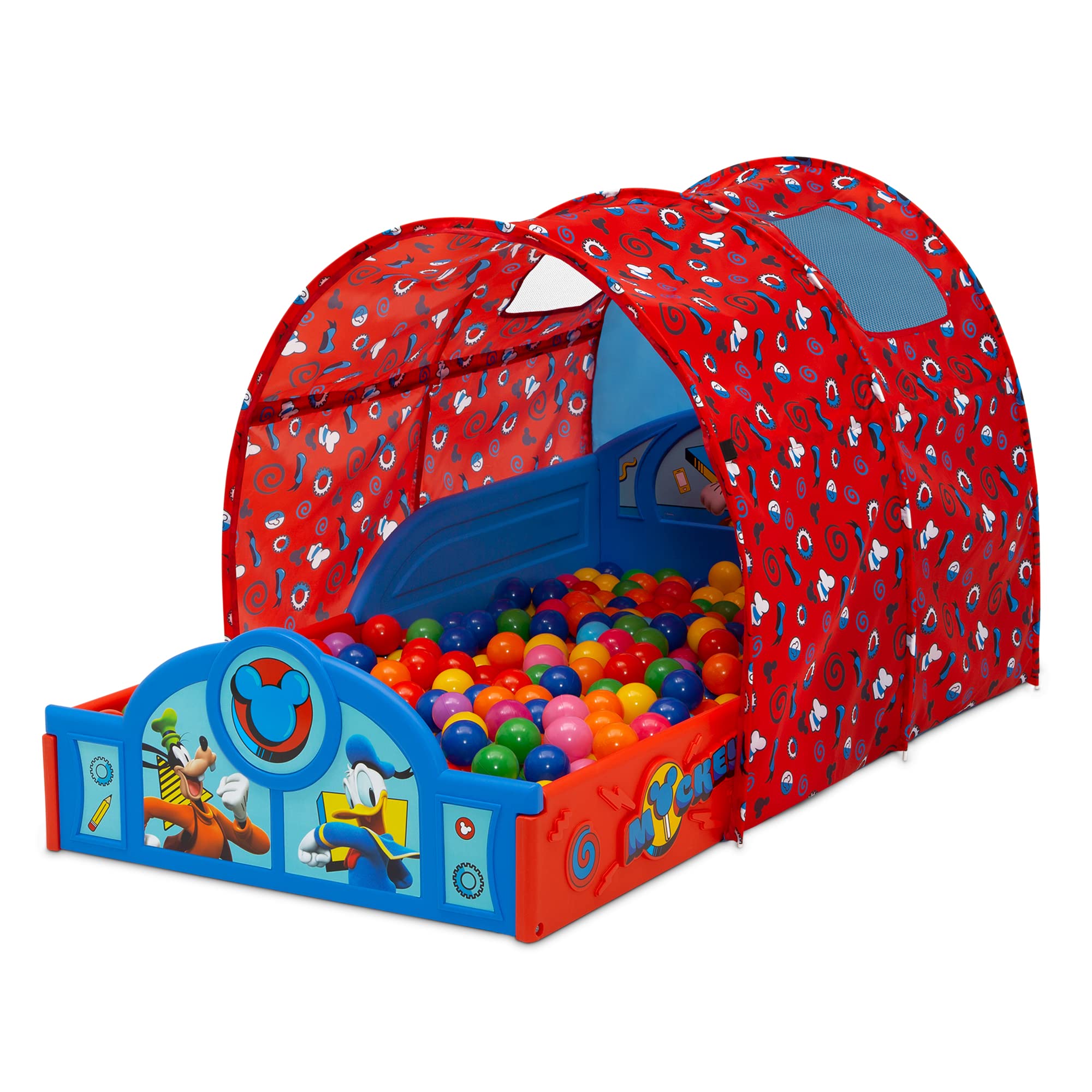 Disney Mickey Mouse Sleep and Play Toddler Bed with Tent, Blue/Red
