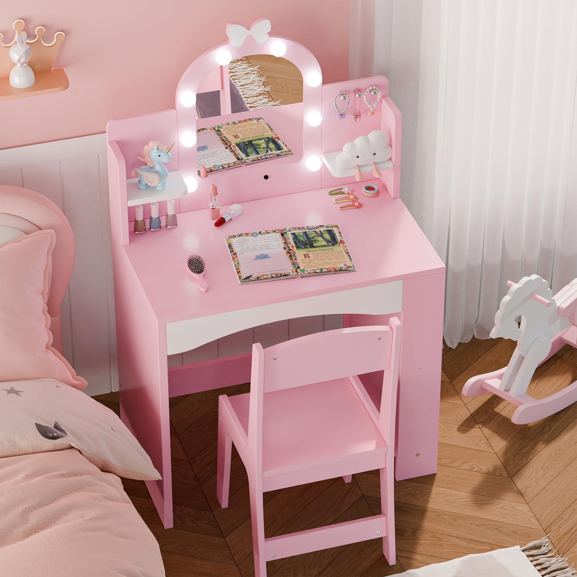 Kids Vanity with LED Mirror and Storage