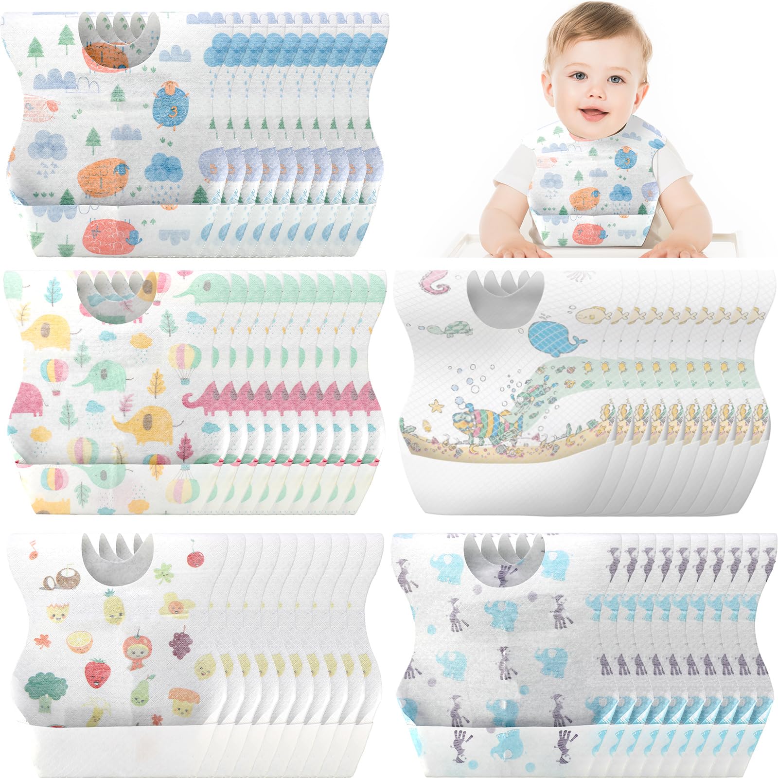 100 Pcs Disposable Baby Bibs Individual Wrapped Travel Bibs