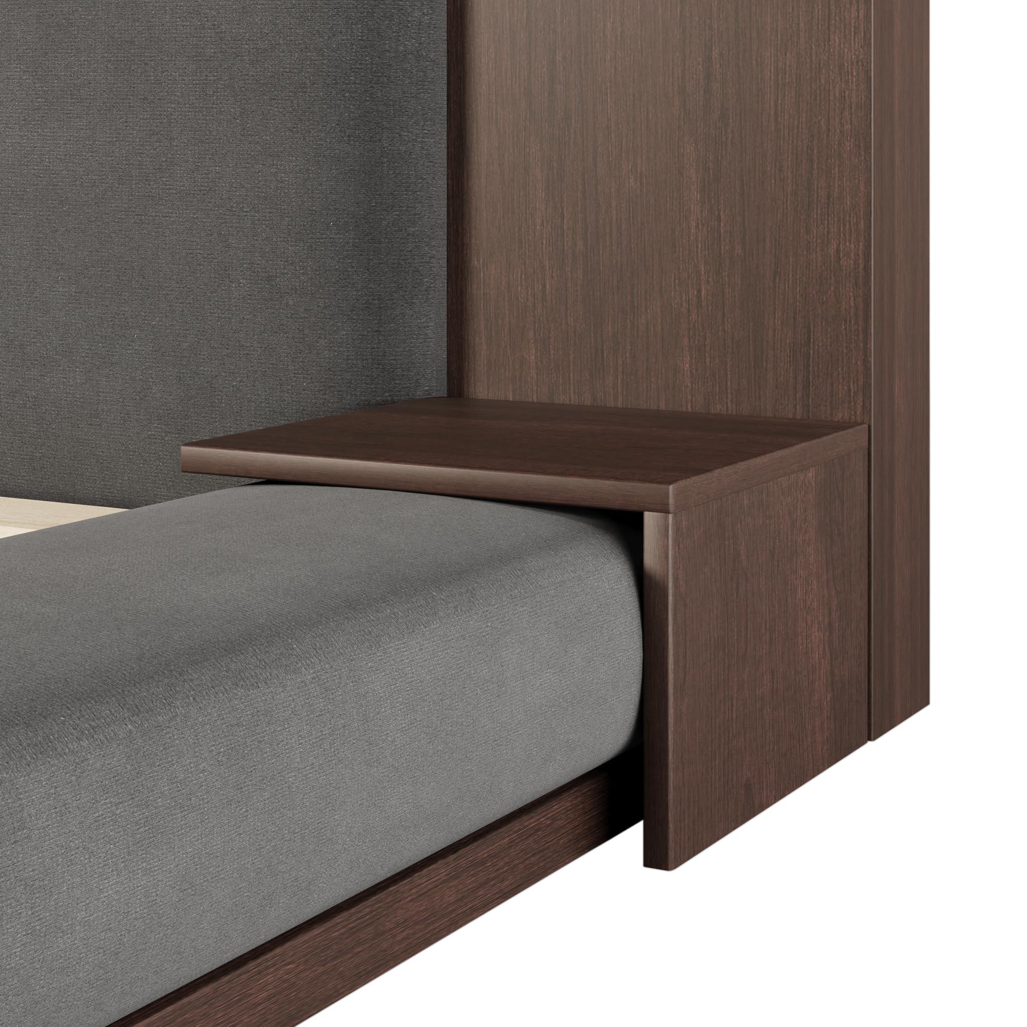 Velvet Floor Platform Bed Frame with Extended Headboard and Bedside Shelf