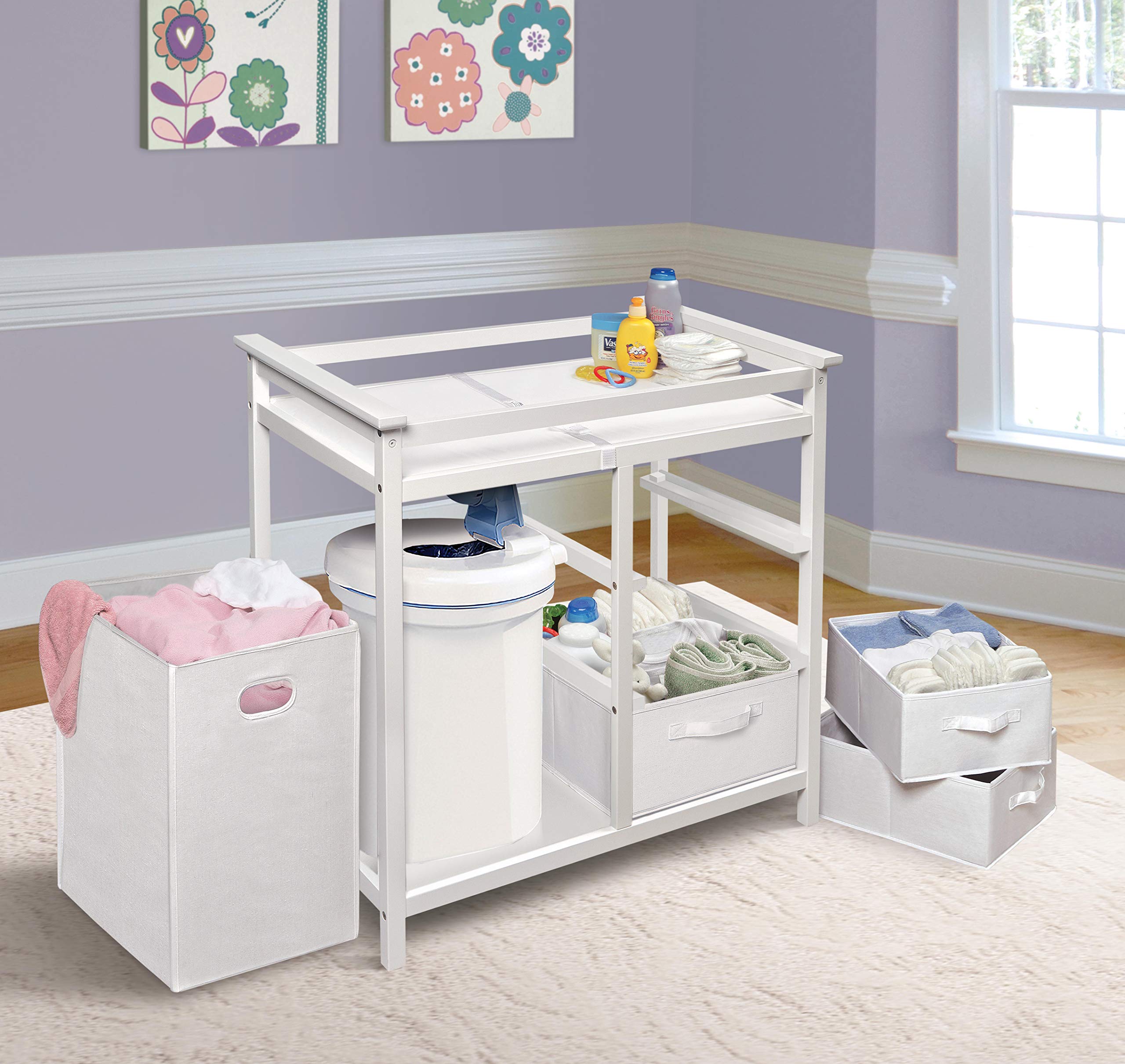 Modern Baby Changing Table with Storage Hamper and Drawers