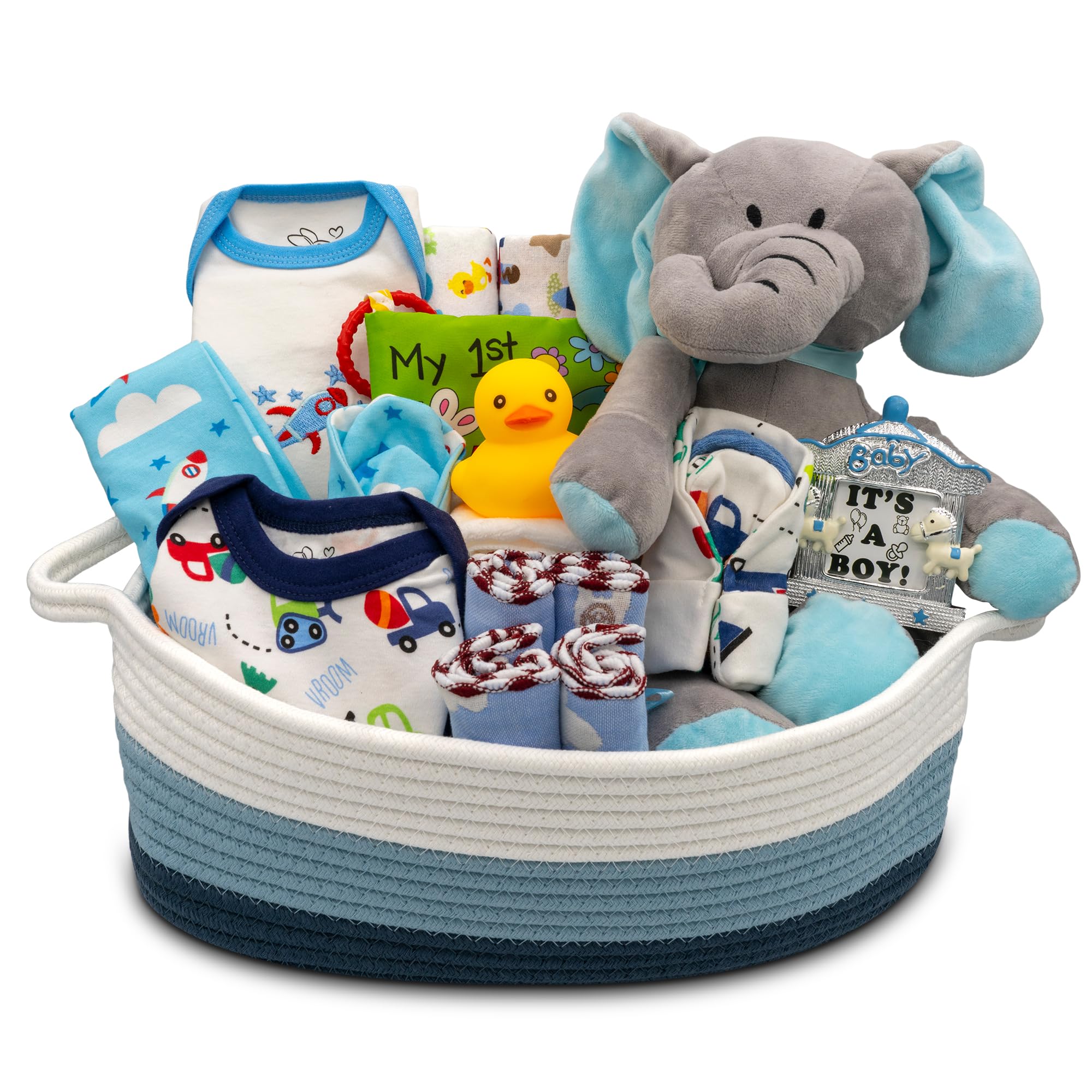Deluxe Baby Boy Gift Basket - 20 Piece Newborn Essentials Set