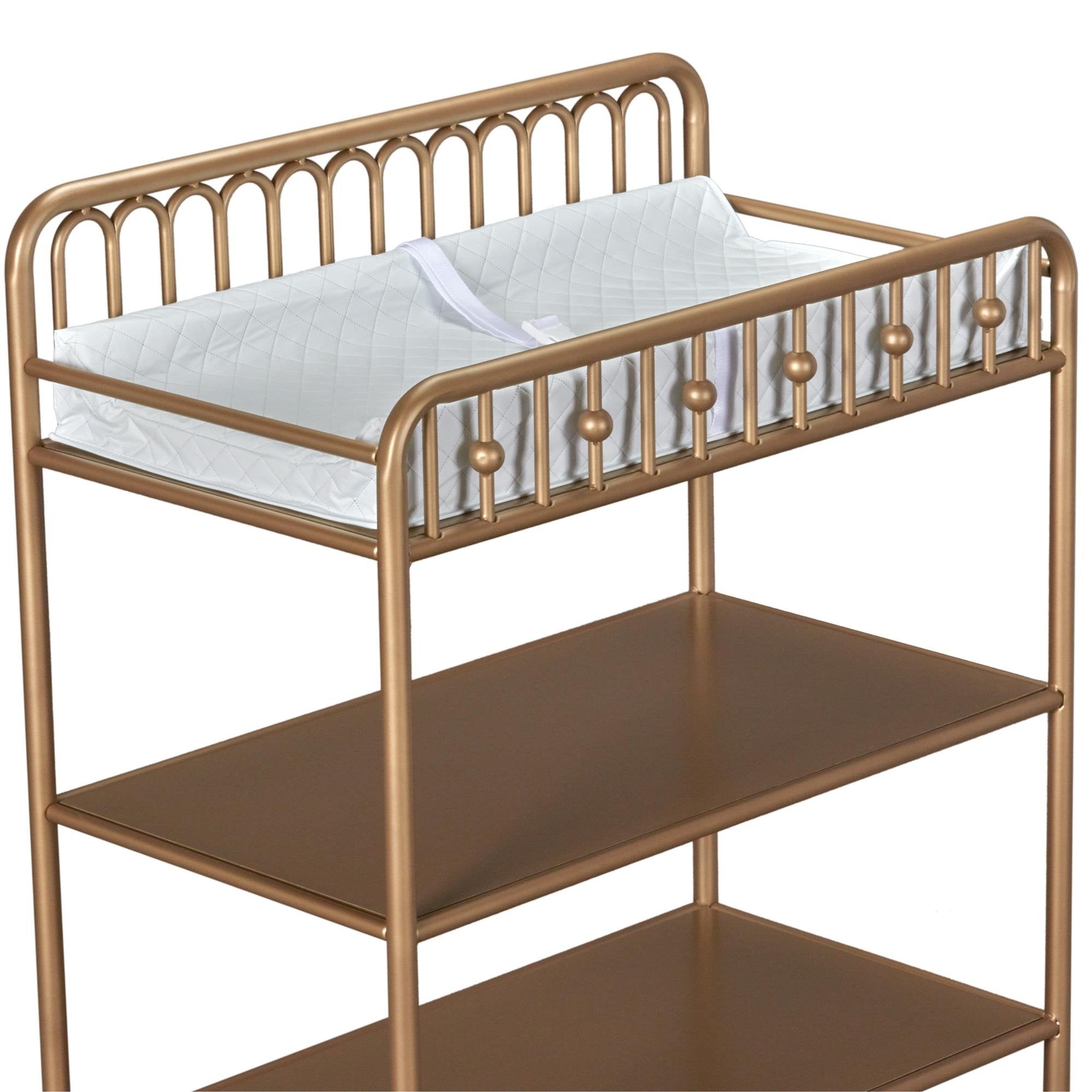 Gold Metal Baby Changing Table with Shelves
