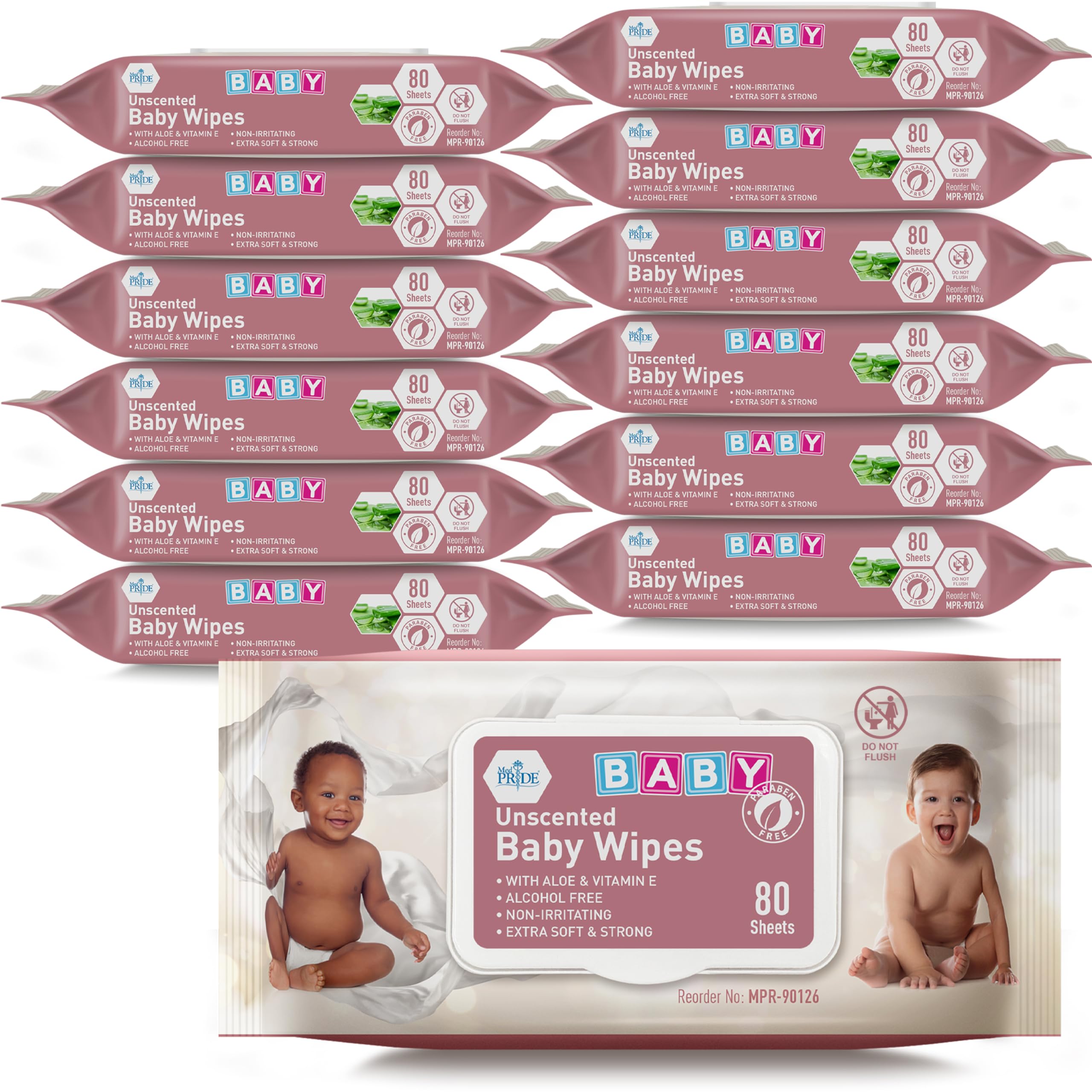 Unscented Baby Wipes Bulk, 12 X 80 Ct =960 Wipes Total, Alcohol