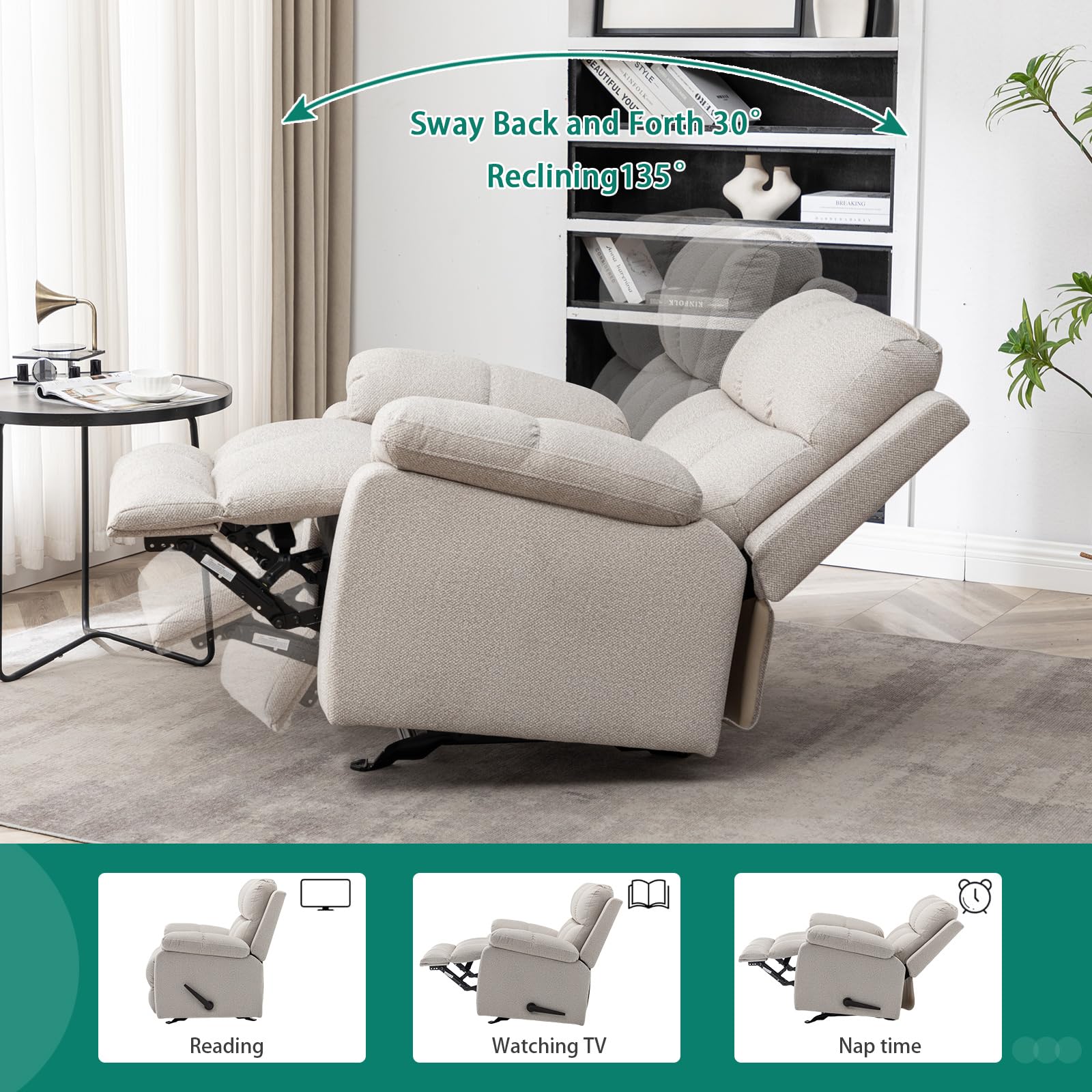 EcoSummer Upholstered Nursery Rocking Chair，Indoor Comfortable Glider Chair，Pocket High Back Teddy Boucle Rocker Chair with Side， for Baby Nursery,Living Room,Bedroom，Office