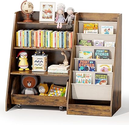 Kids Bookshelf and Toy Storage, 4 Tier Toddler Bookshelf with Movable