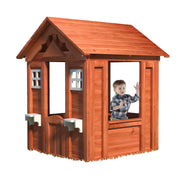 Kids Outdoor Playhouse with Door & 2 Windows - Wooden Backyard Play House