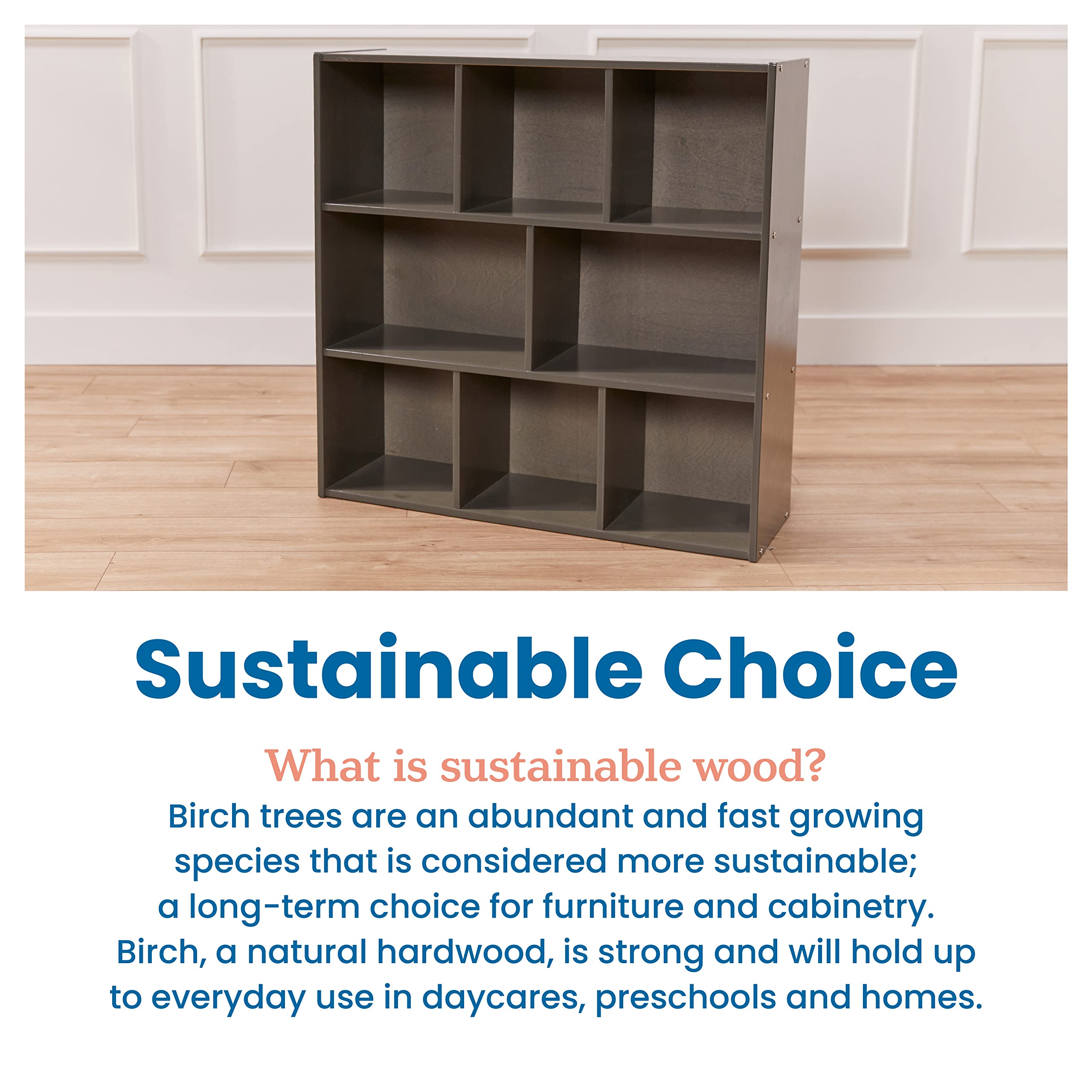 ECR4Kids Streamline 8-Compartment Storage Cabinet, 36in, Classroom Furniture, Grey Wash