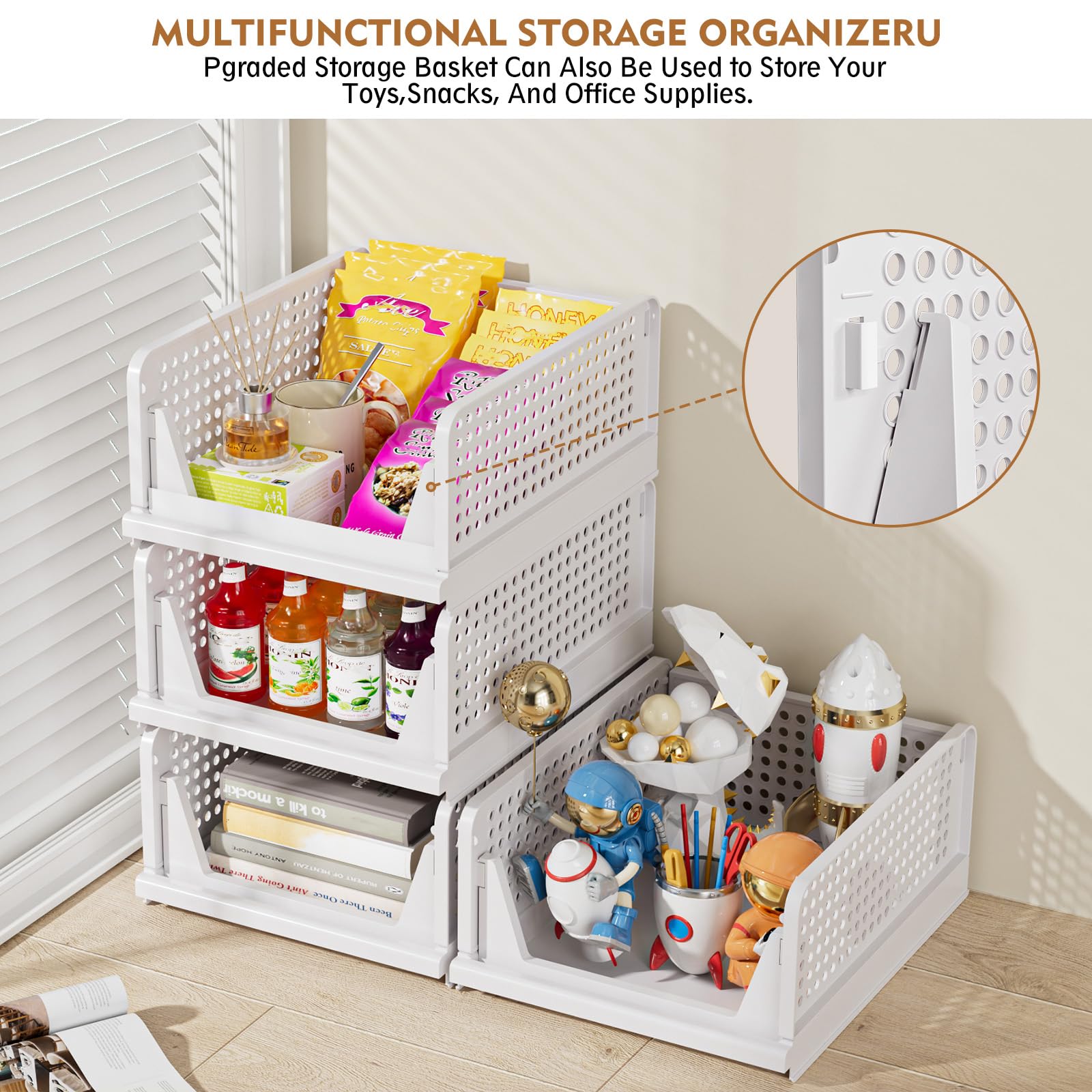 Stackable Closet Storage Basket - 5 Pack Foldable Organizer Bins