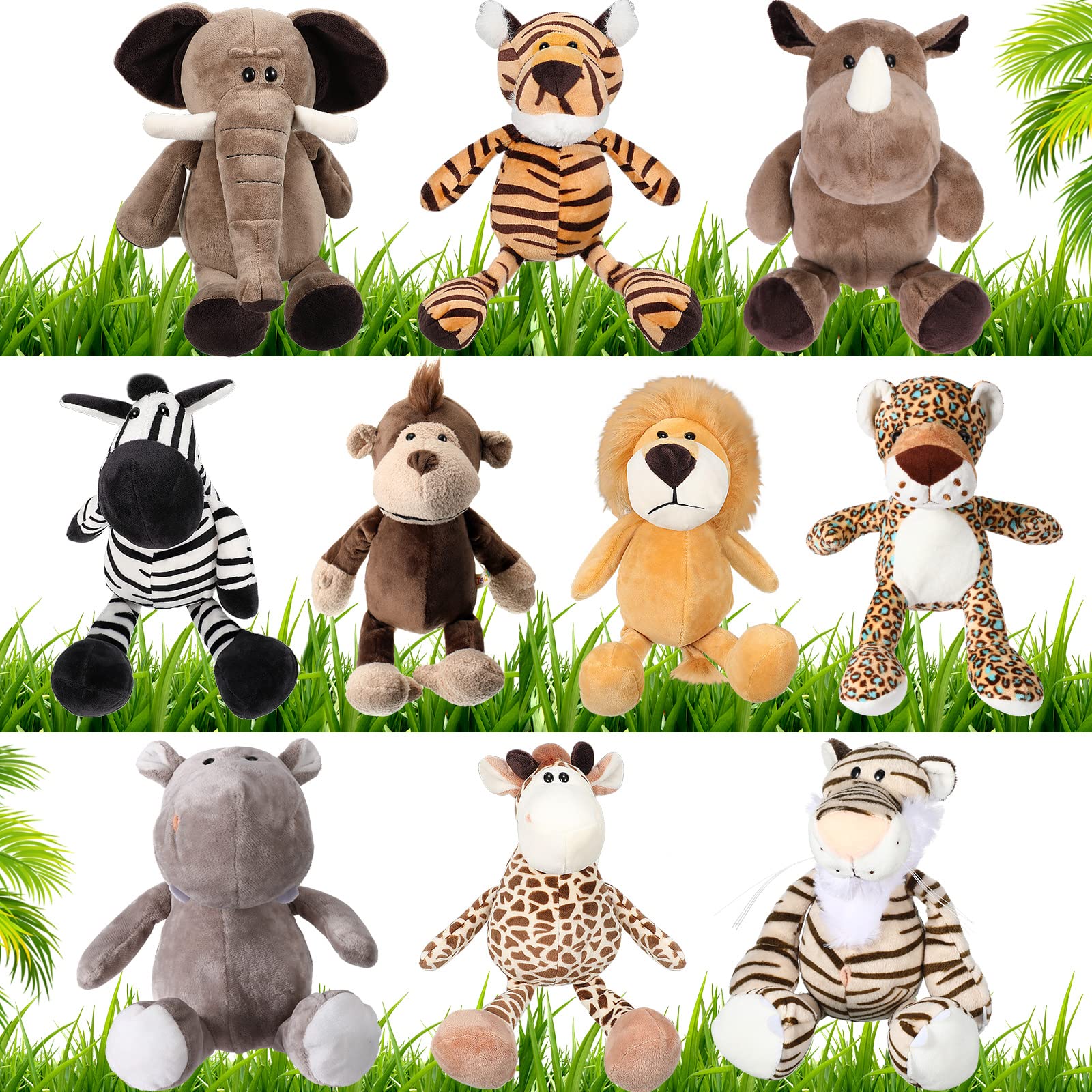 HyDren 10 Pcs Safari Stuffed Animals Plush Jungle Animal Toys for Girls Boys