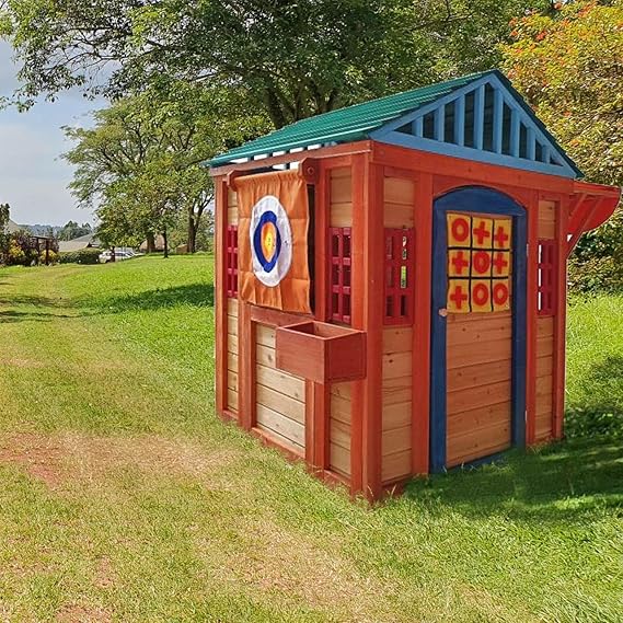Kids Outdoor Playhouse with Door & 2 Windows - Wooden Backyard Play House