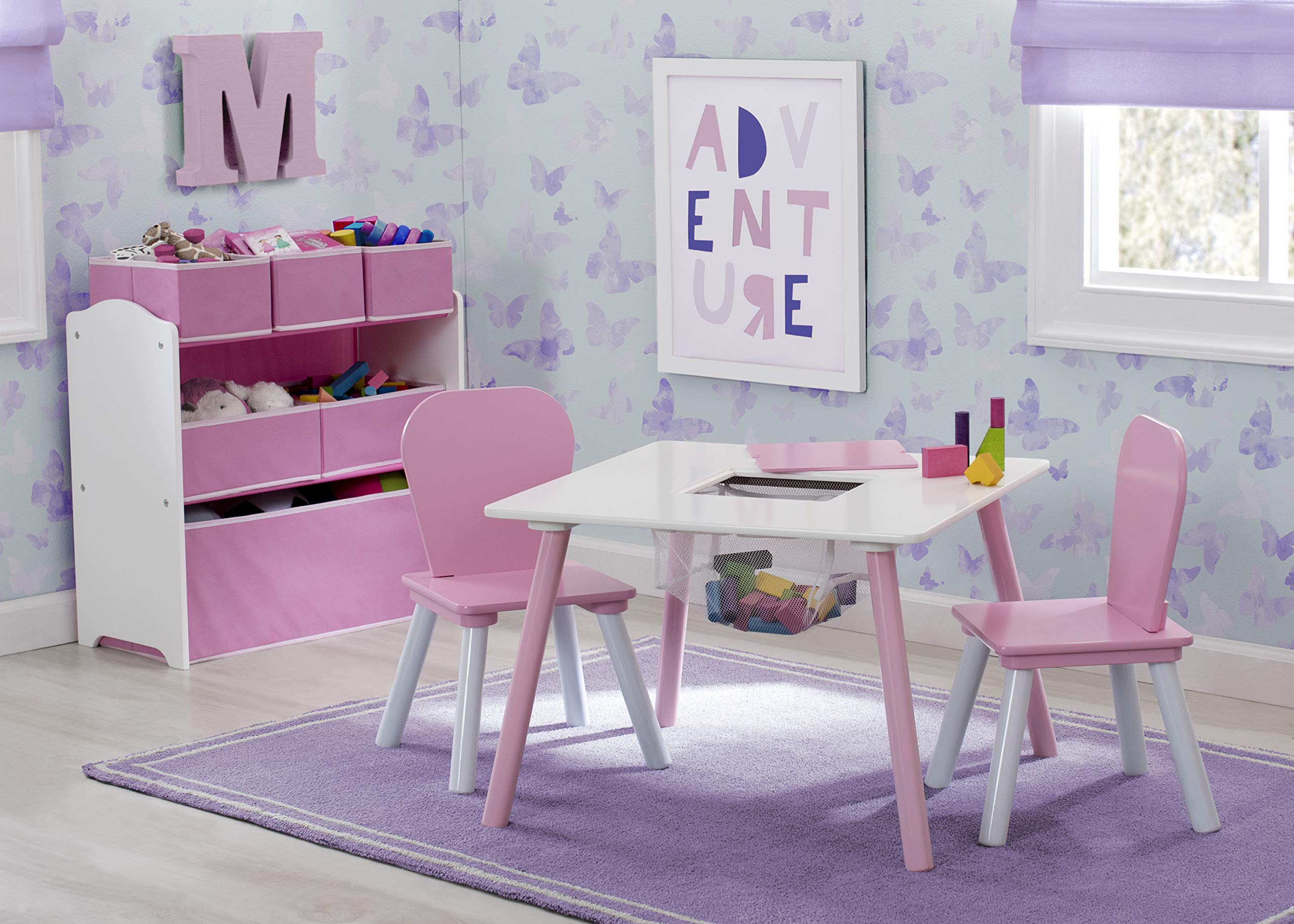 4-Piece Toddler Playroom Set, Pink/White