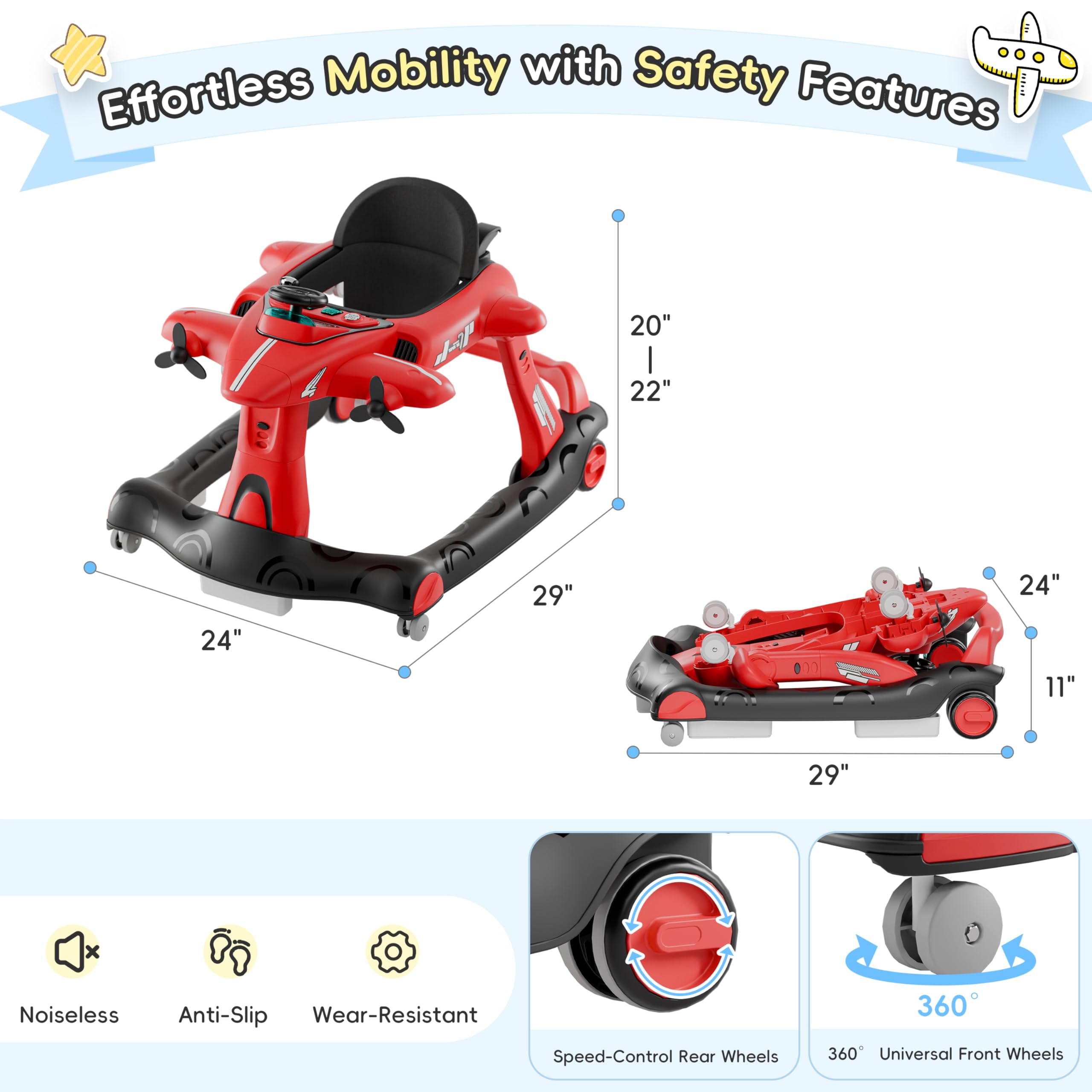 6-in-1 Convertible Baby Walker with Adjustable Height and Music Activity Center