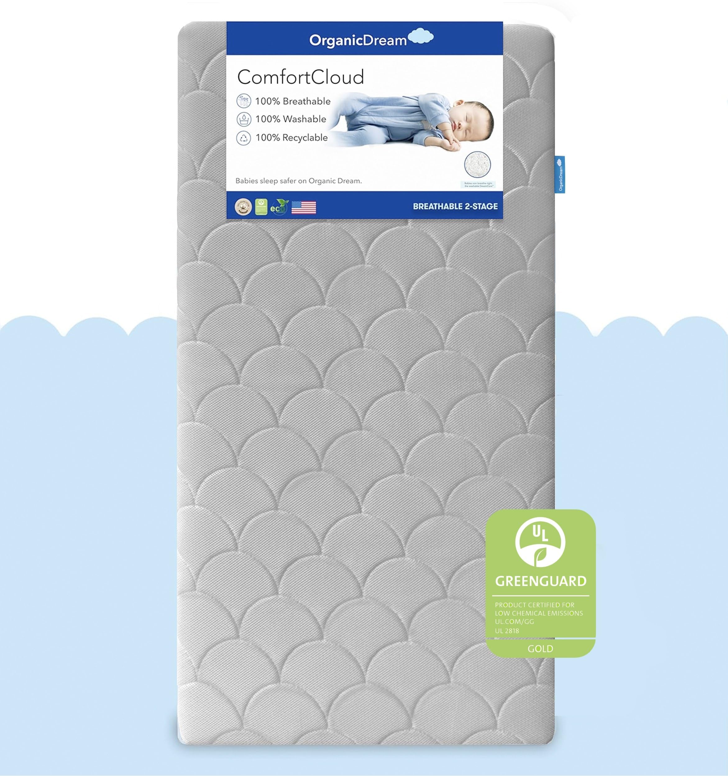 2-Stage Crib & Toddler Mattress in Moon Grey I 100% Breathable
