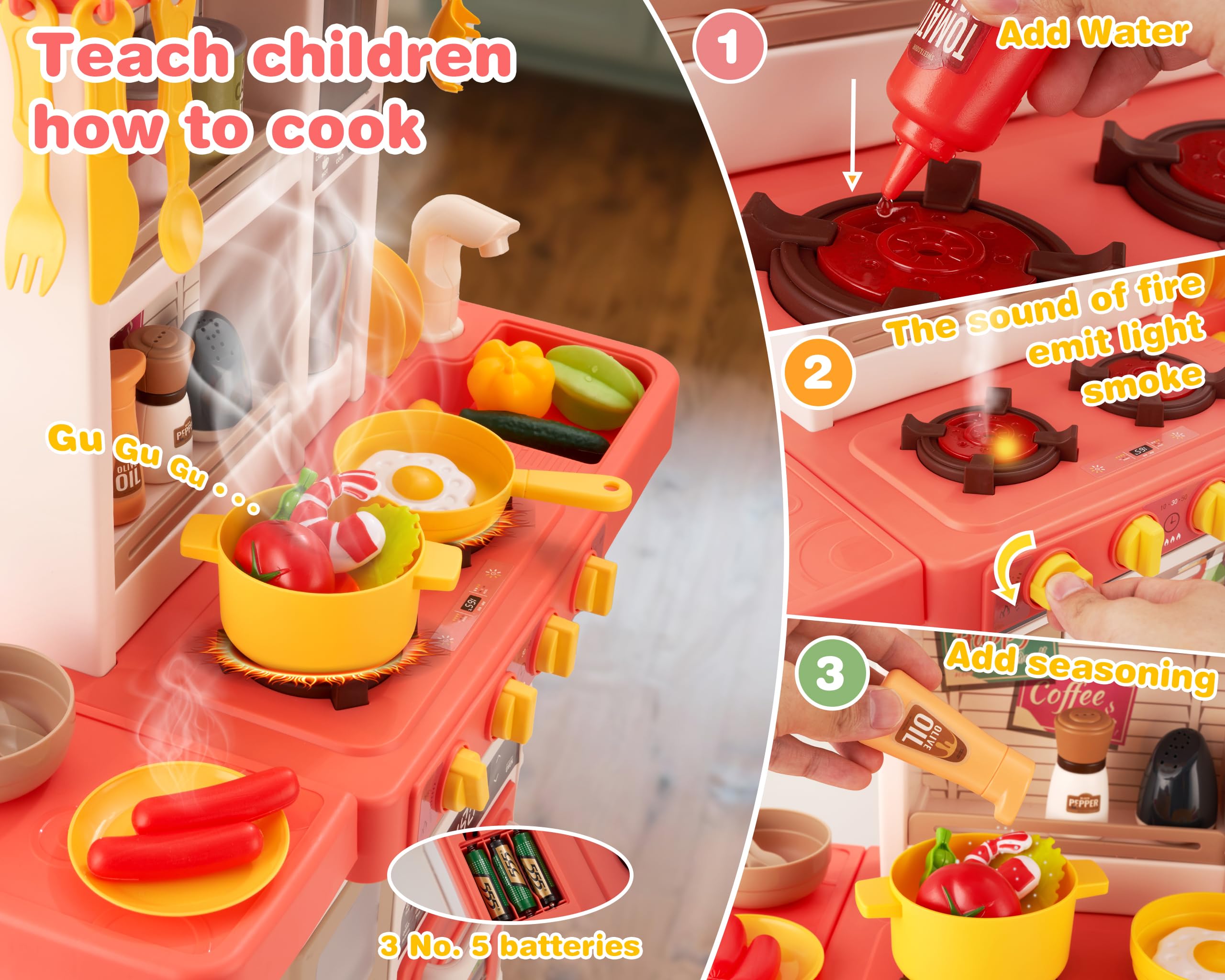 Interactive Kids Kitchen Play Set with 50 Pieces