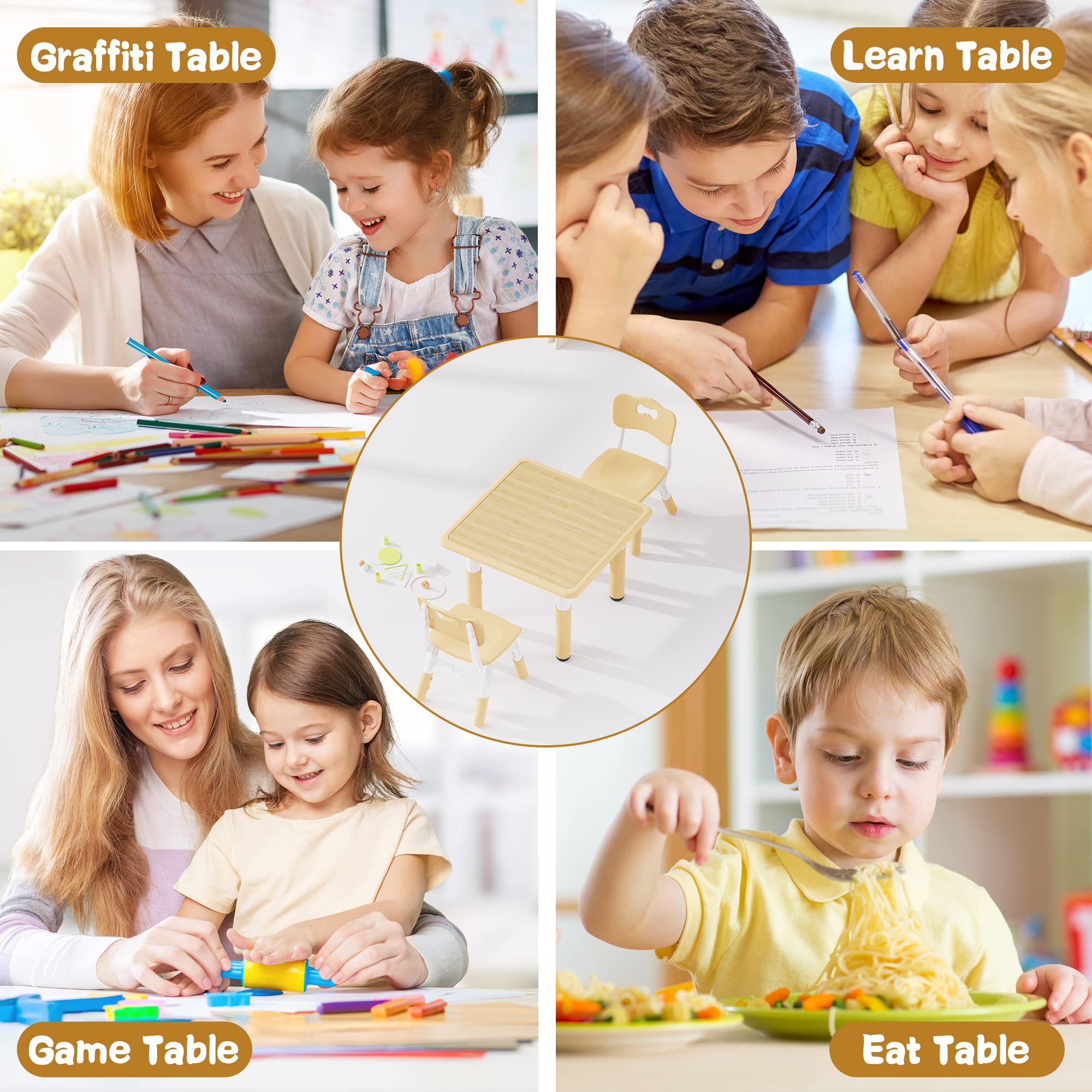 Kids Table and Chairs Set - Height Adjustable with Graffiti Desktop
