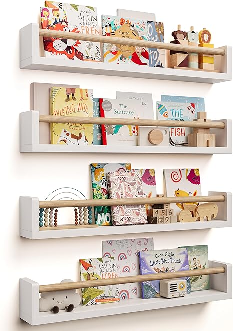 Nursery Book Shelves - 4 Pack, Wall Book Shelves